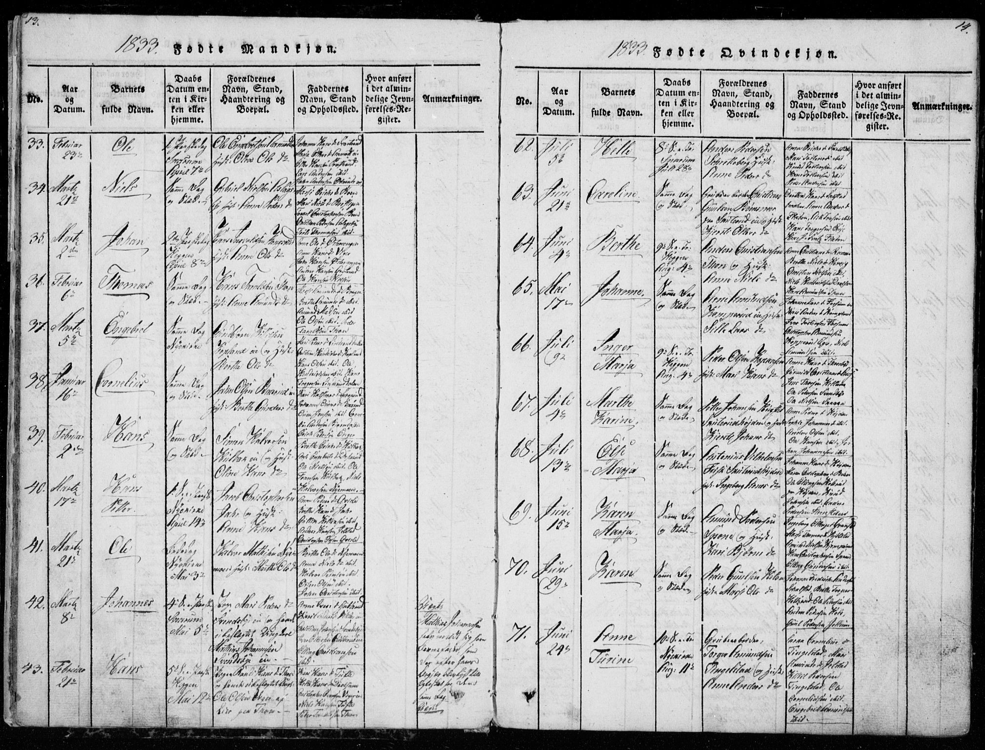 Modum kirkebøker, SAKO/A-234/G/Ga/L0003: Parish register (copy) no. I 3, 1832-1842, p. 13-14