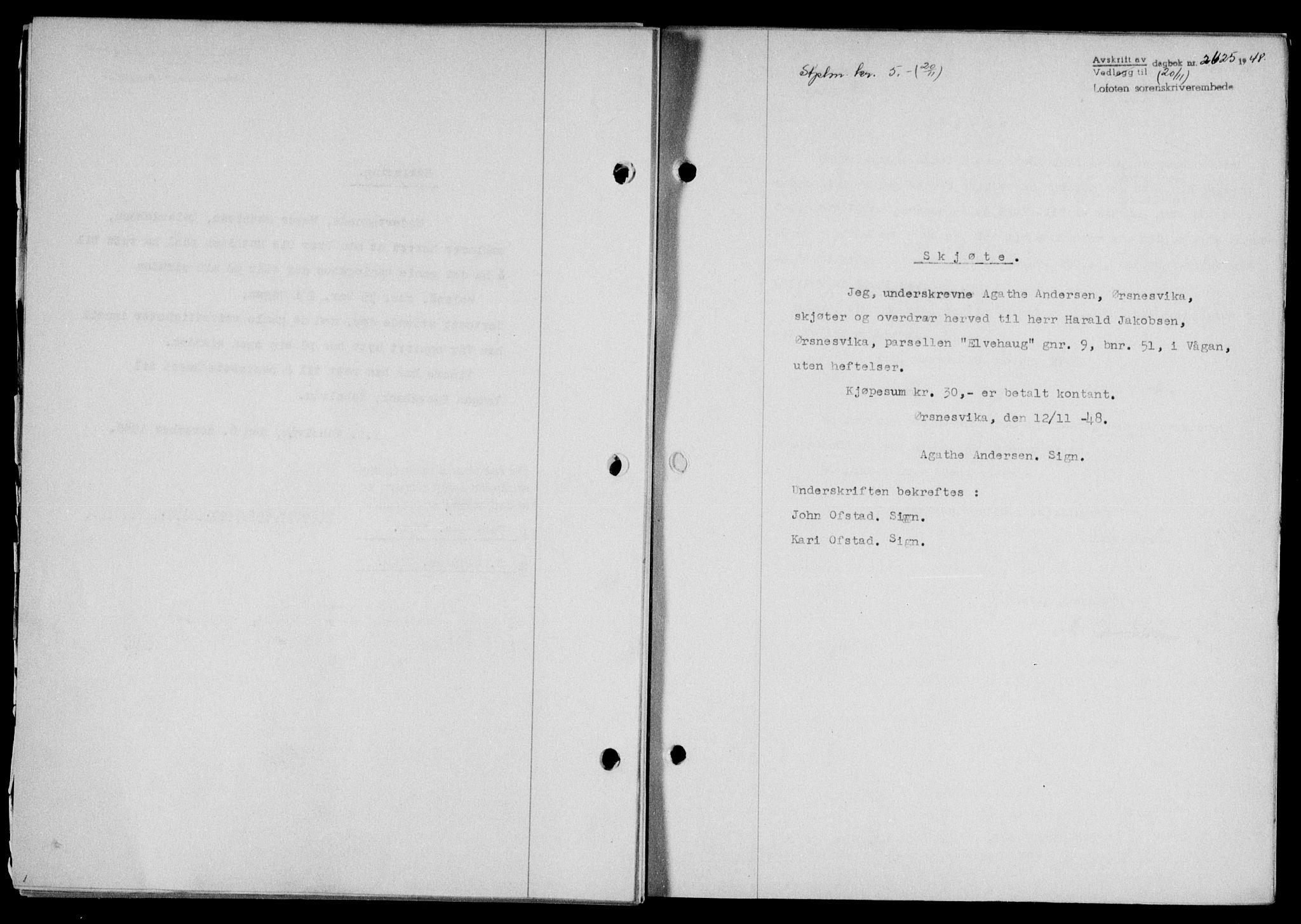 Lofoten sorenskriveri, SAT/A-0017/1/2/2C/L0019a: Mortgage book no. 19a, 1948-1948, Diary no: : 2625/1948