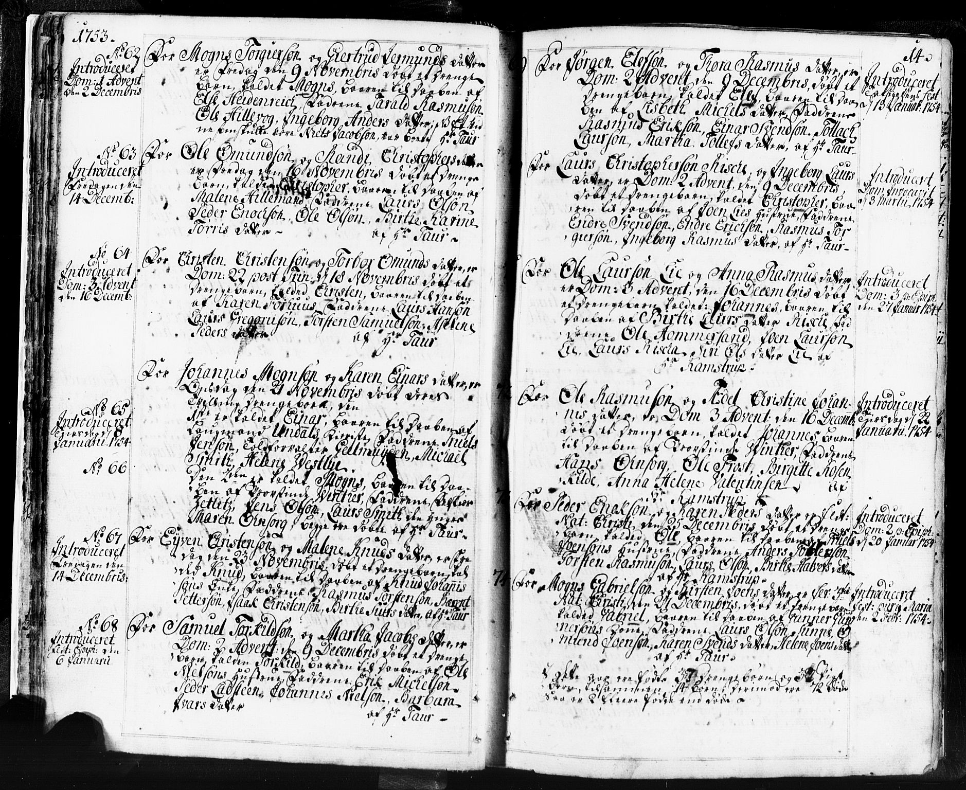 Domkirken sokneprestkontor, SAST/A-101812/001/30/30BB/L0004: Parish register (copy) no. B 4, 1752-1790, p. 14