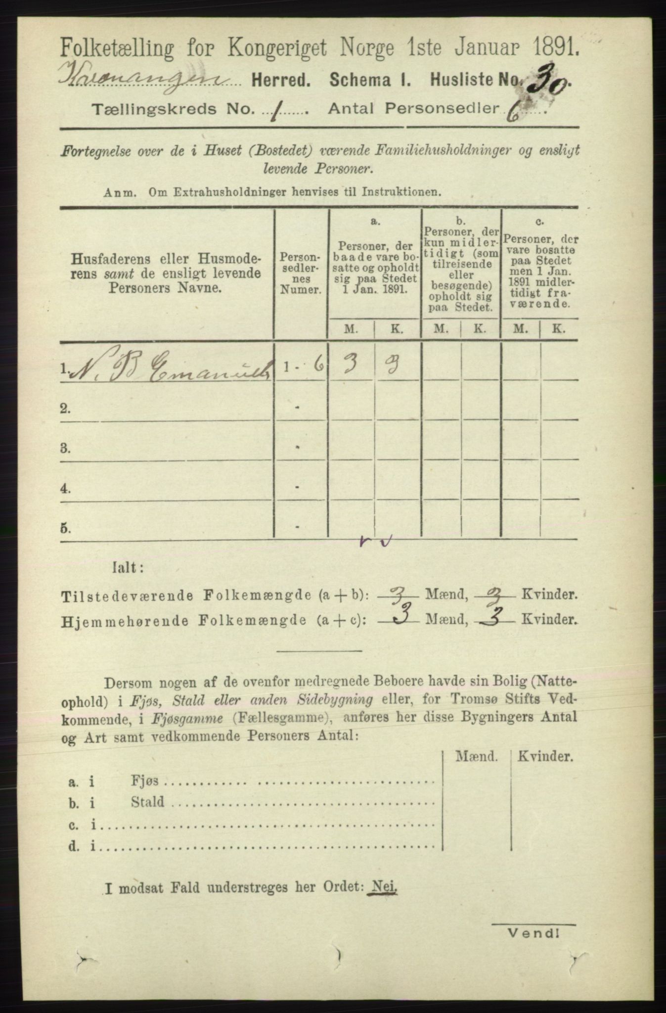 RA, 1891 census for 1943 Kvænangen, 1891, p. 44