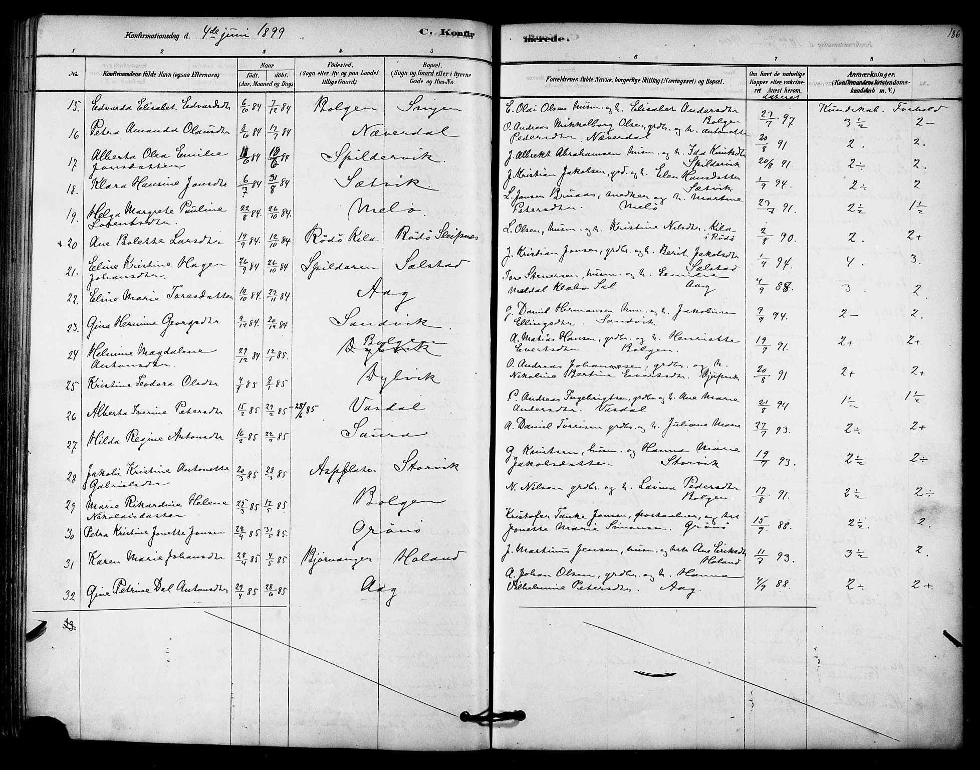 Ministerialprotokoller, klokkerbøker og fødselsregistre - Nordland, AV/SAT-A-1459/843/L0626: Parish register (official) no. 843A01, 1878-1907, p. 186