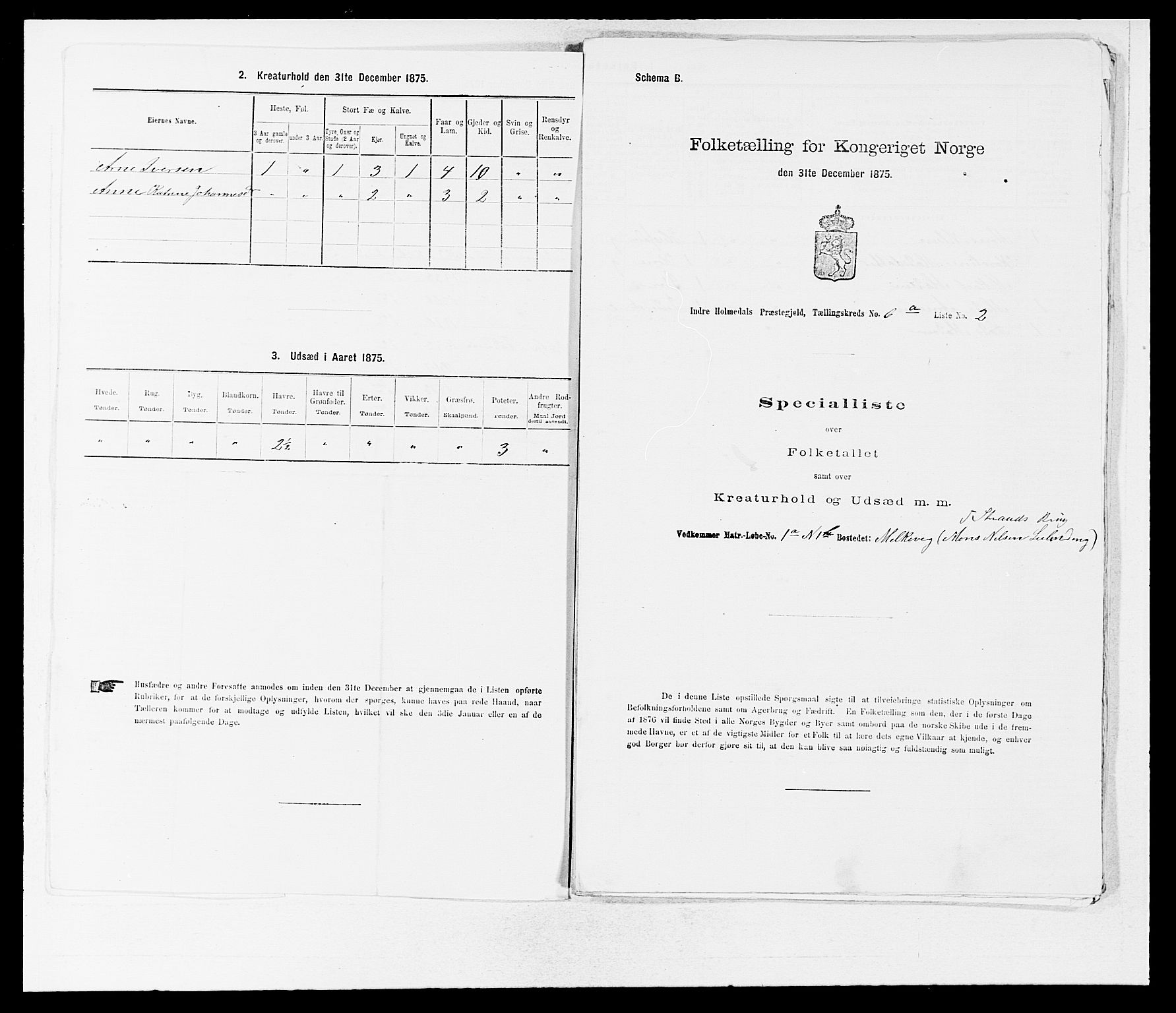 SAB, 1875 census for 1430P Indre Holmedal, 1875, p. 649