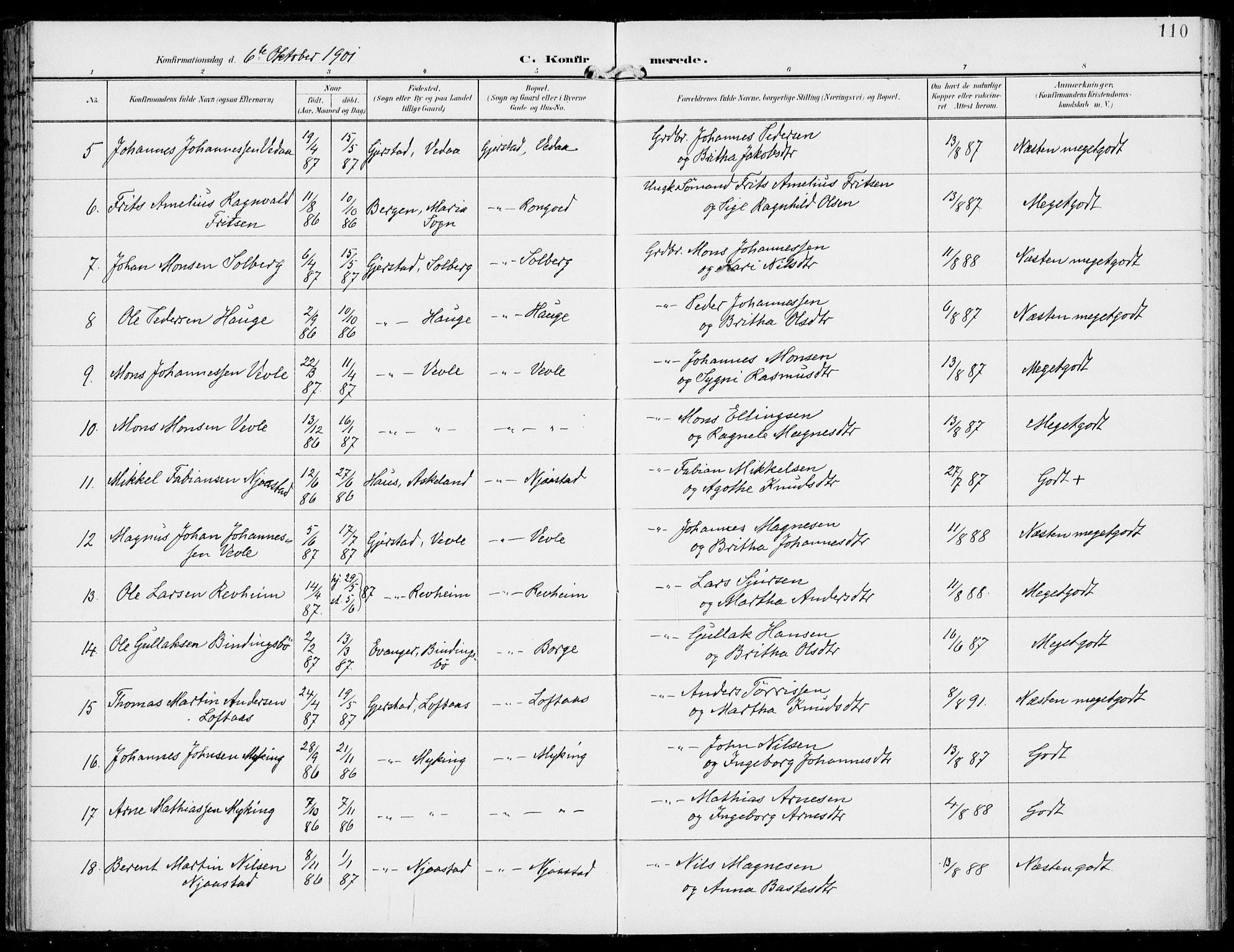 Haus sokneprestembete, AV/SAB-A-75601/H/Haa: Parish register (official) no. C  2, 1900-1915, p. 110