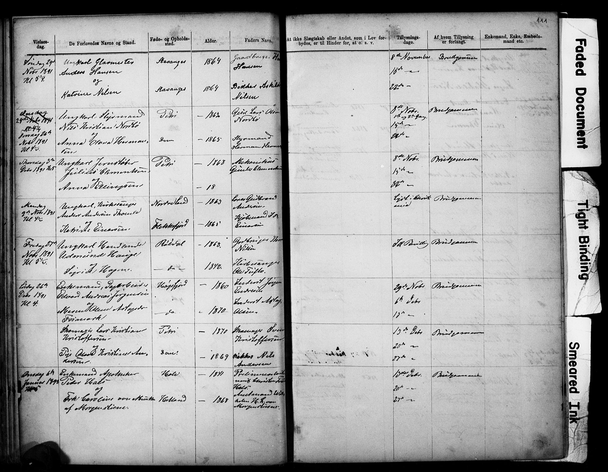 Domkirken sokneprestkontor, SAST/A-101812/001/30/30BB/L0014: Parish register (copy) no. B 14, 1875-1902, p. 111