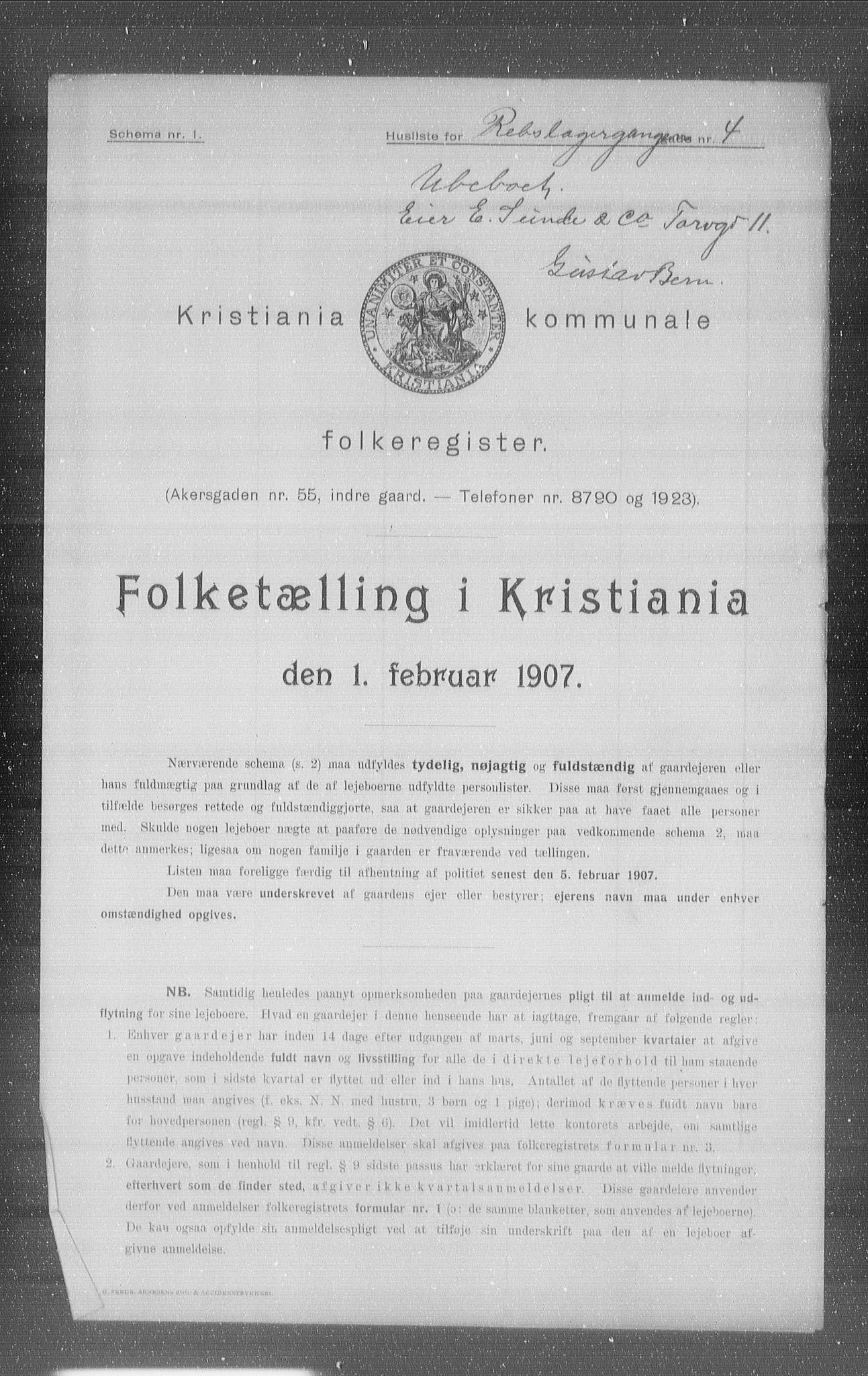 OBA, Municipal Census 1907 for Kristiania, 1907, p. 42163