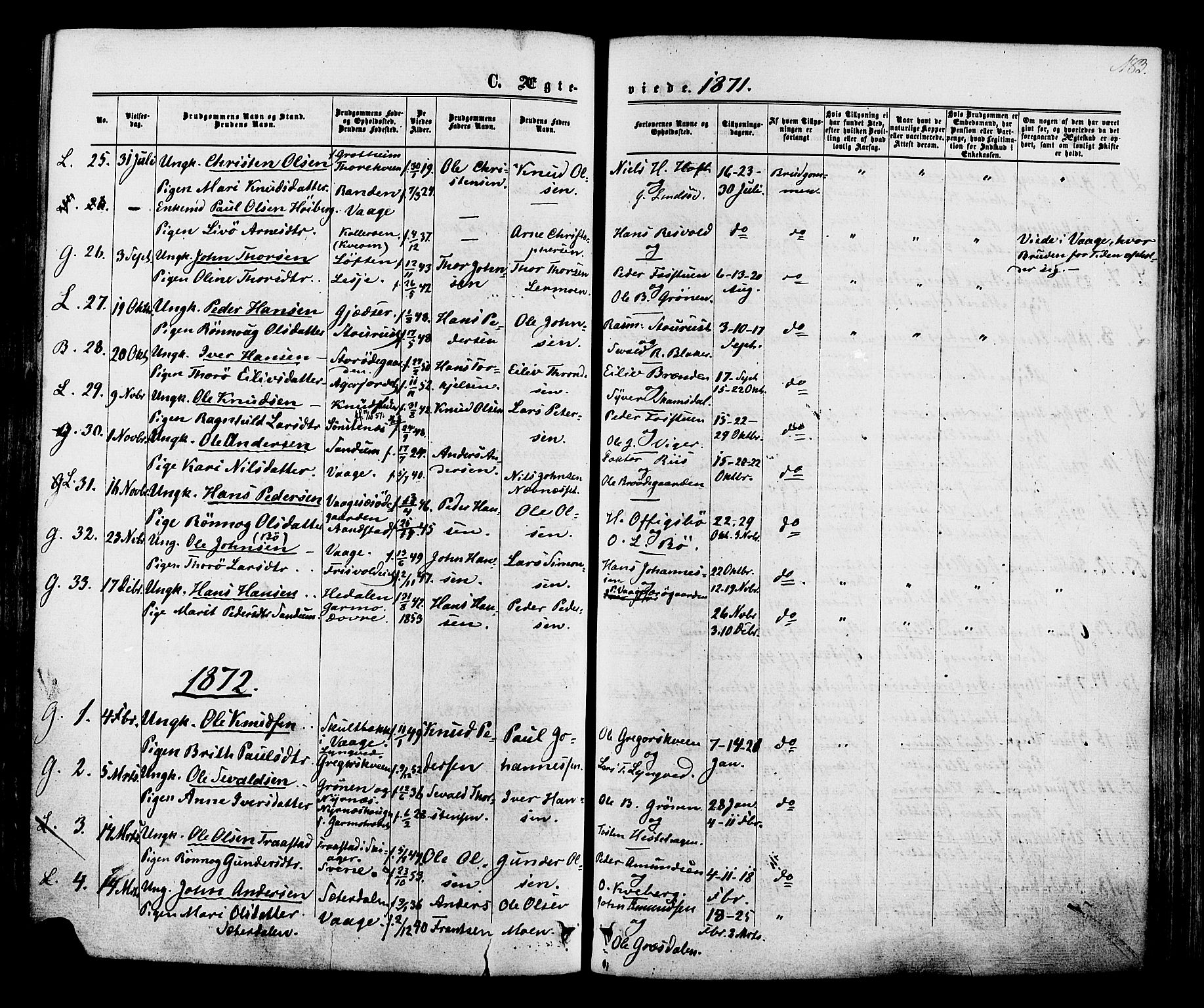 Lom prestekontor, SAH/PREST-070/K/L0007: Parish register (official) no. 7, 1863-1884, p. 183