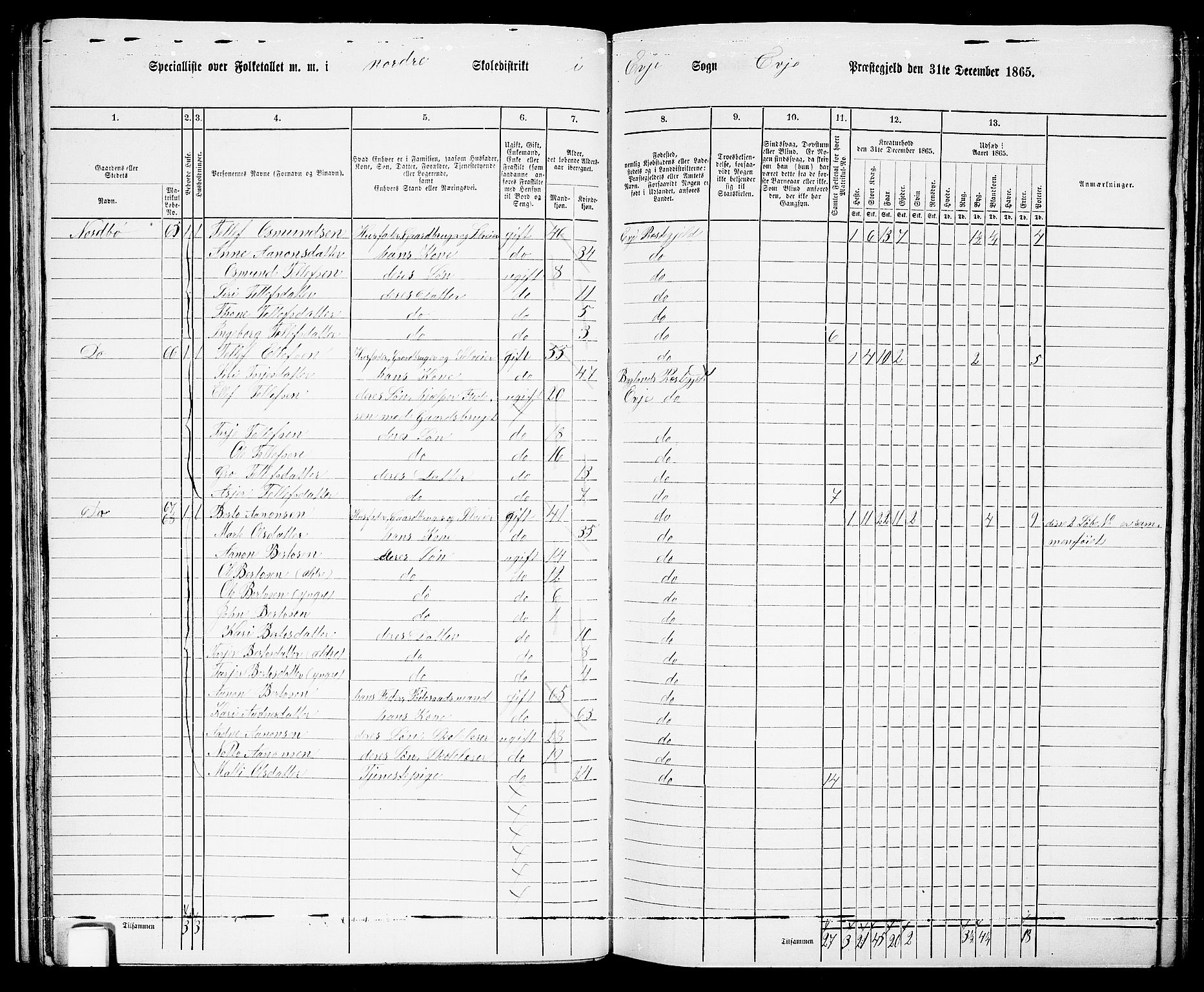 RA, 1865 census for Evje, 1865, p. 35