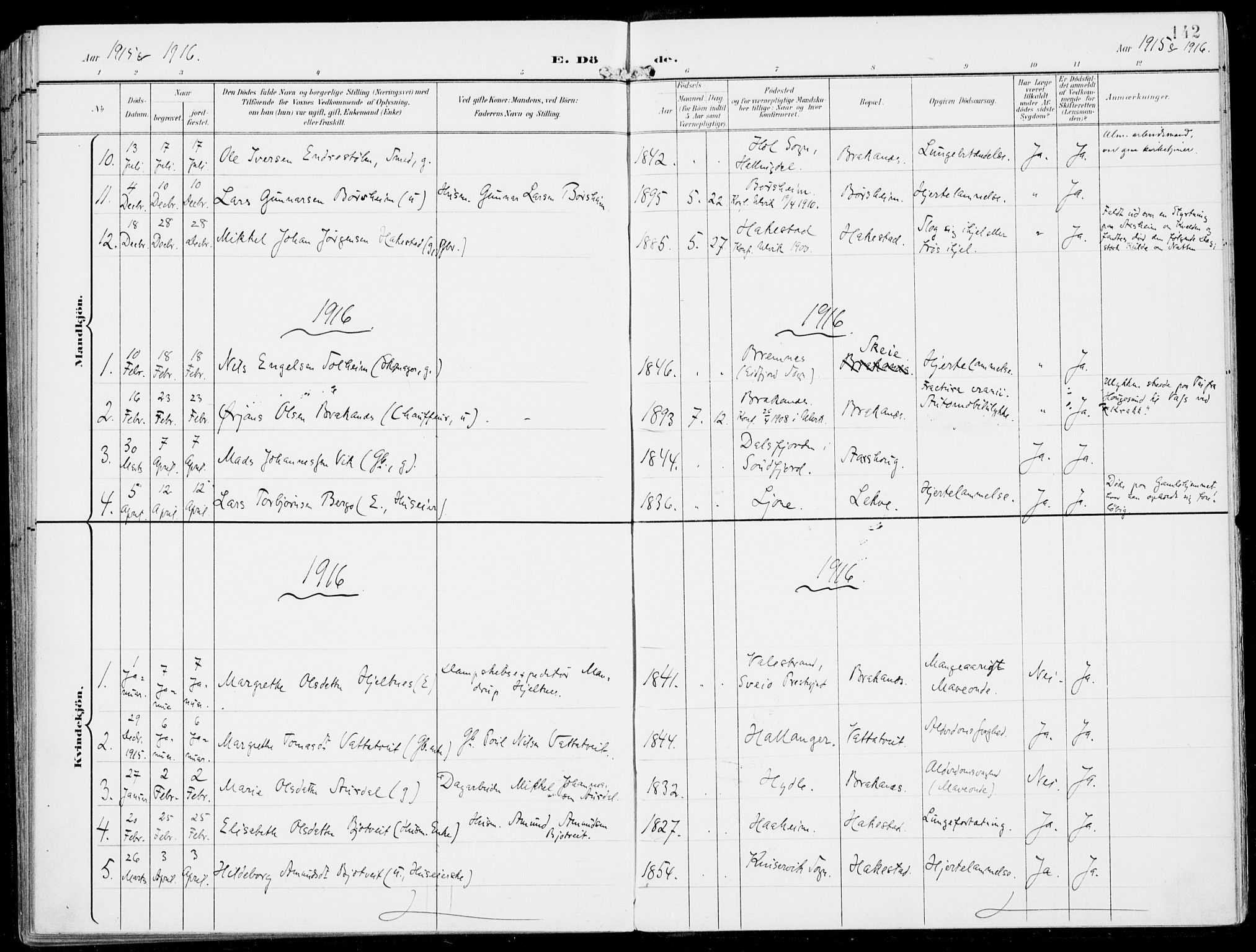 Ulvik sokneprestembete, SAB/A-78801/H/Haa: Parish register (official) no. B  2, 1898-1924, p. 142