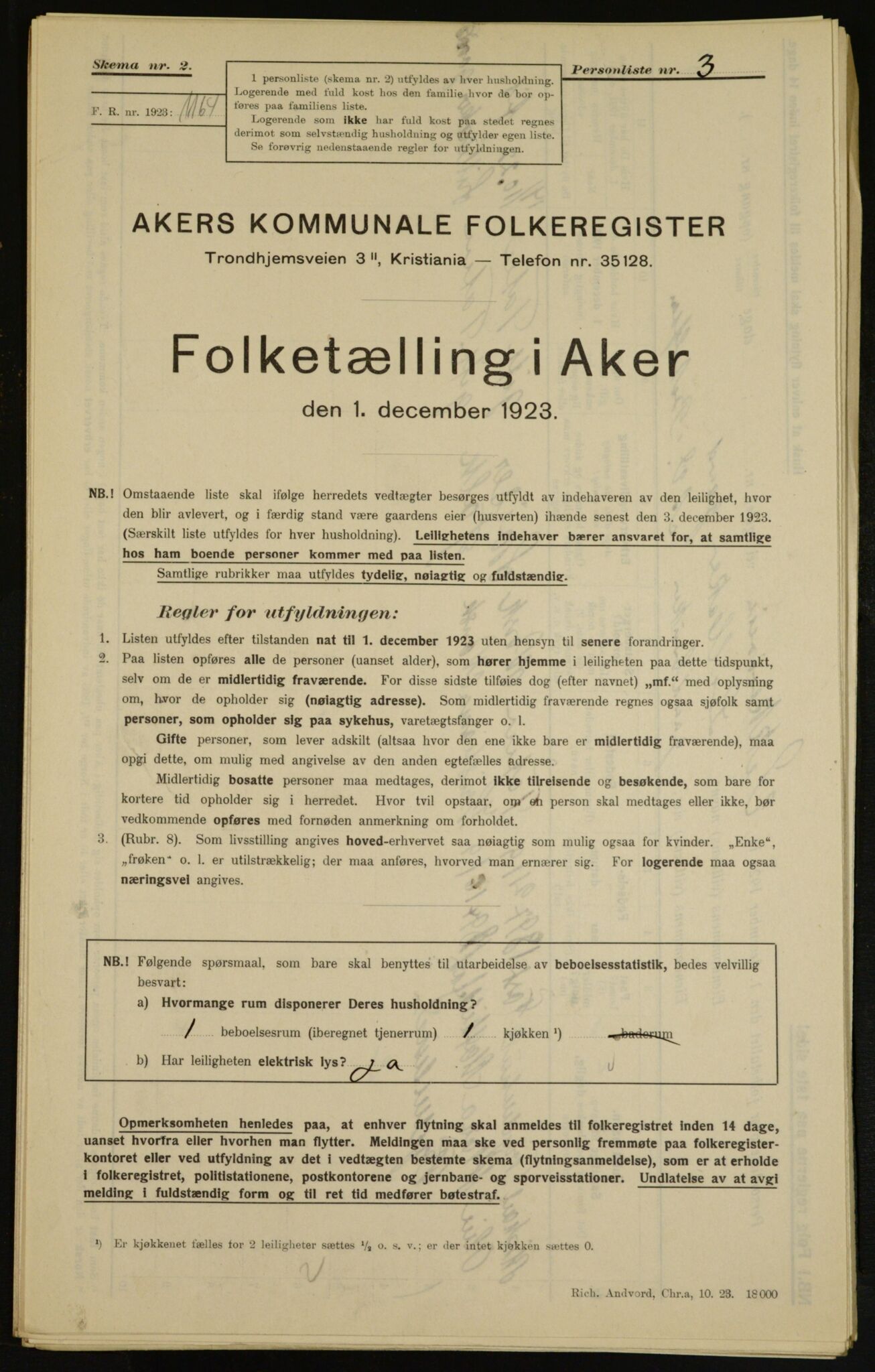 , Municipal Census 1923 for Aker, 1923, p. 7021