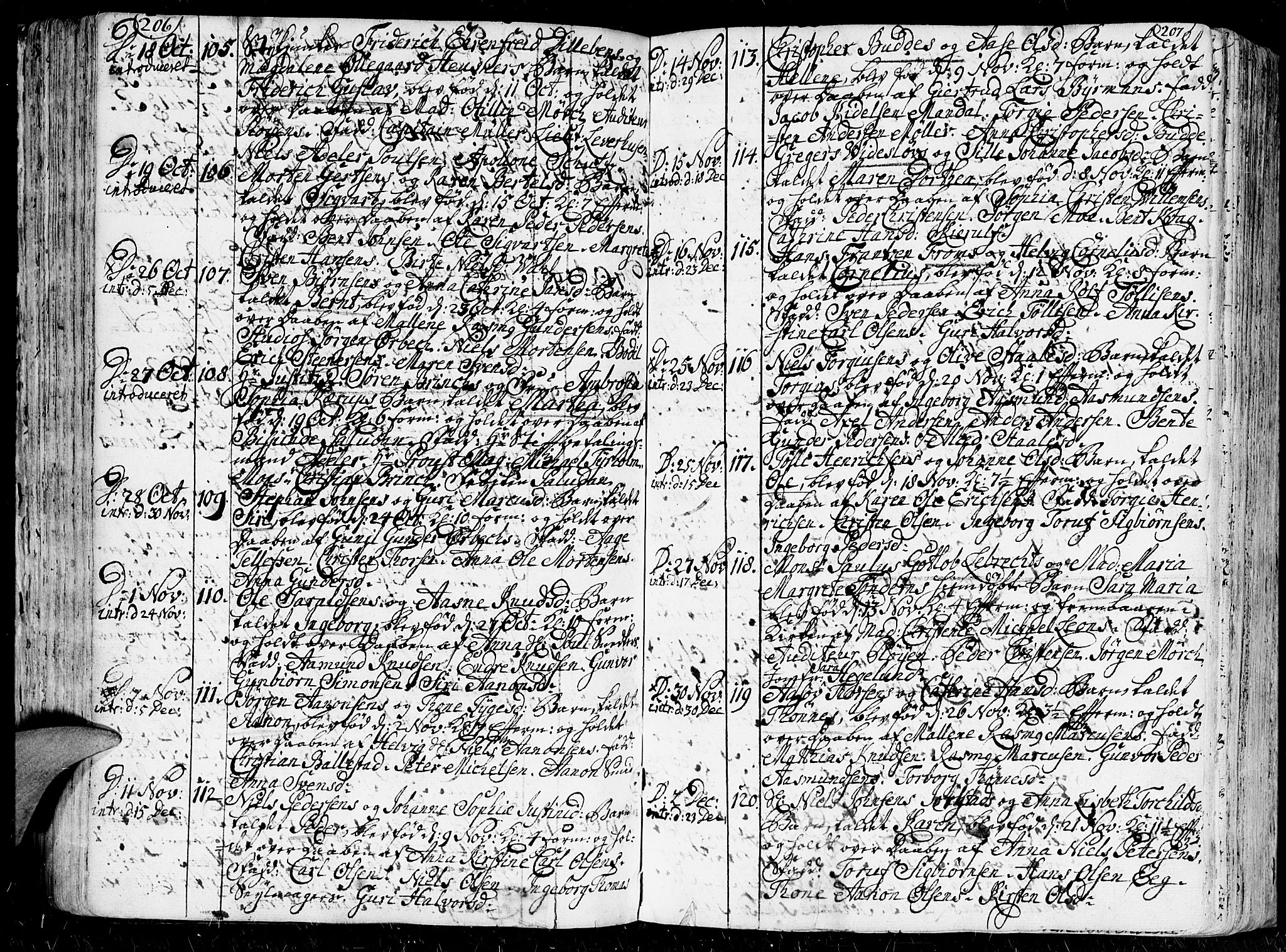 Kristiansand domprosti, SAK/1112-0006/F/Fa/L0001: Parish register (official) no. A 1, 1734-1793, p. 206-207