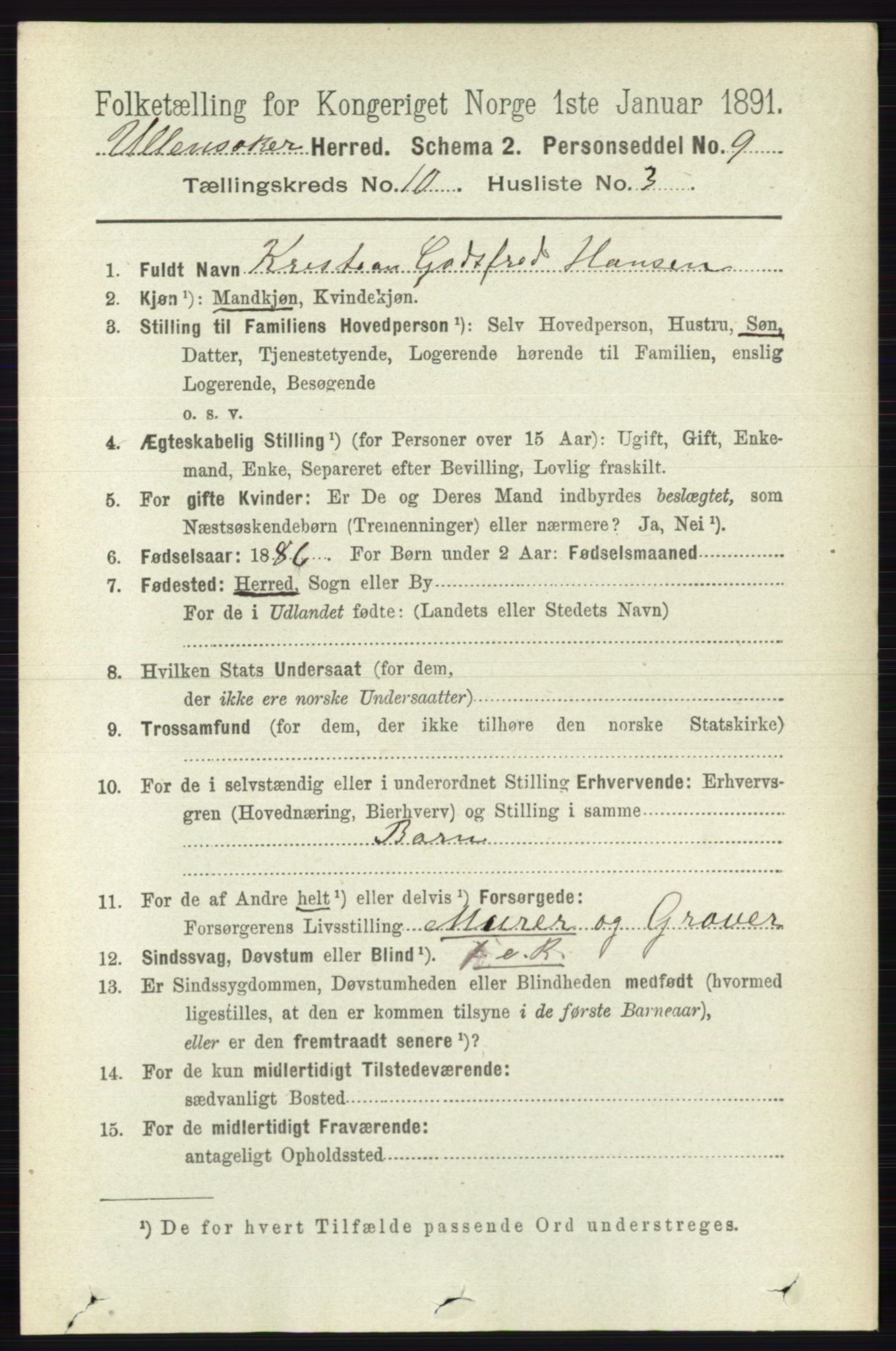 RA, 1891 census for 0235 Ullensaker, 1891, p. 4530