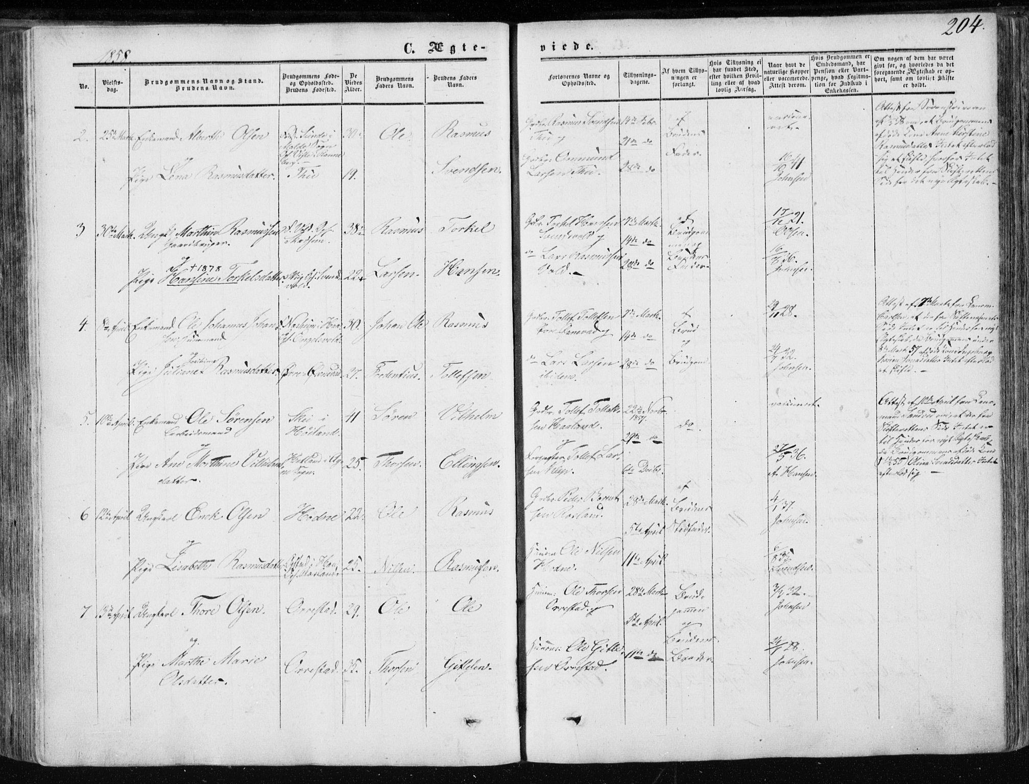 Klepp sokneprestkontor, SAST/A-101803/001/3/30BA/L0005: Parish register (official) no. A 5, 1853-1870, p. 204