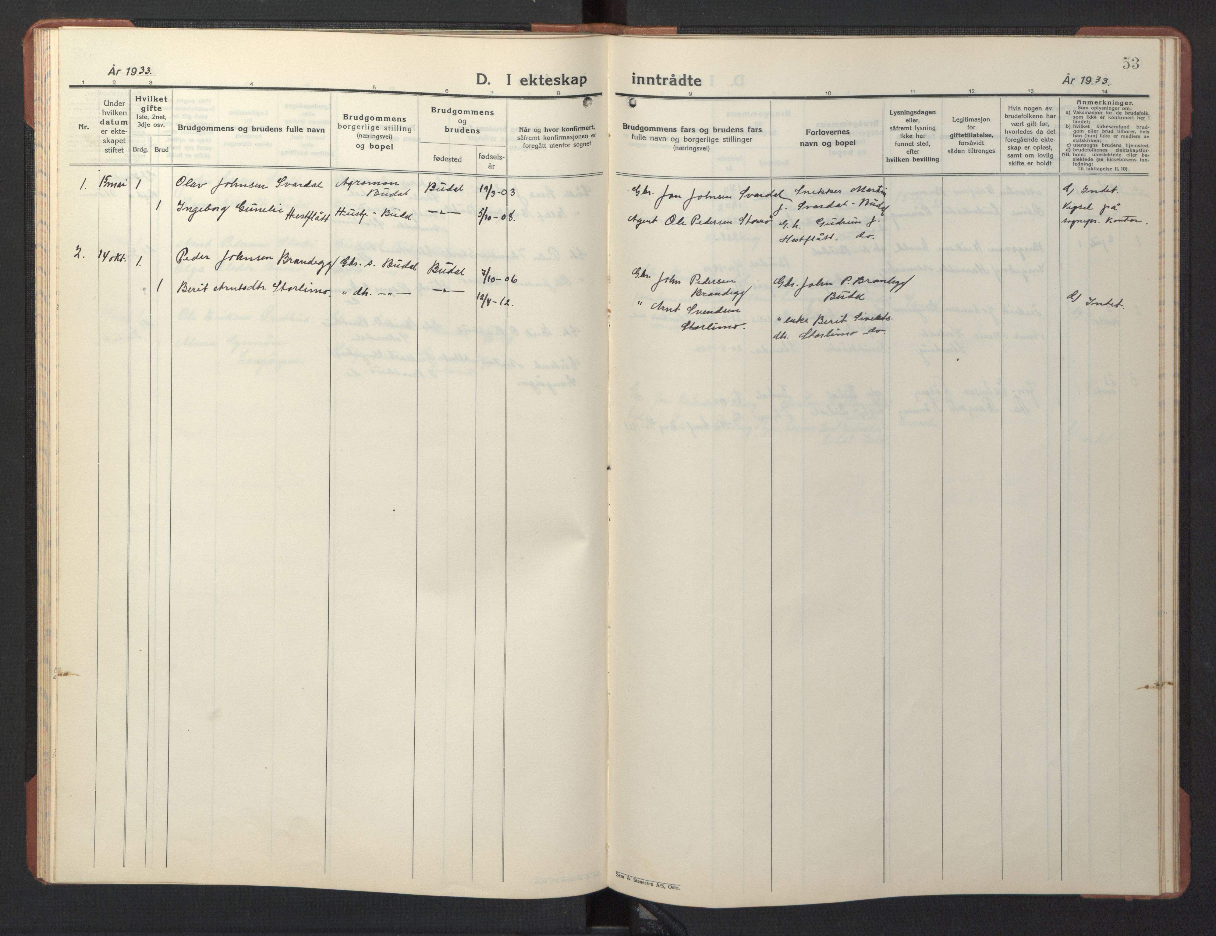 Ministerialprotokoller, klokkerbøker og fødselsregistre - Sør-Trøndelag, SAT/A-1456/690/L1053: Parish register (copy) no. 690C03, 1930-1947, p. 53