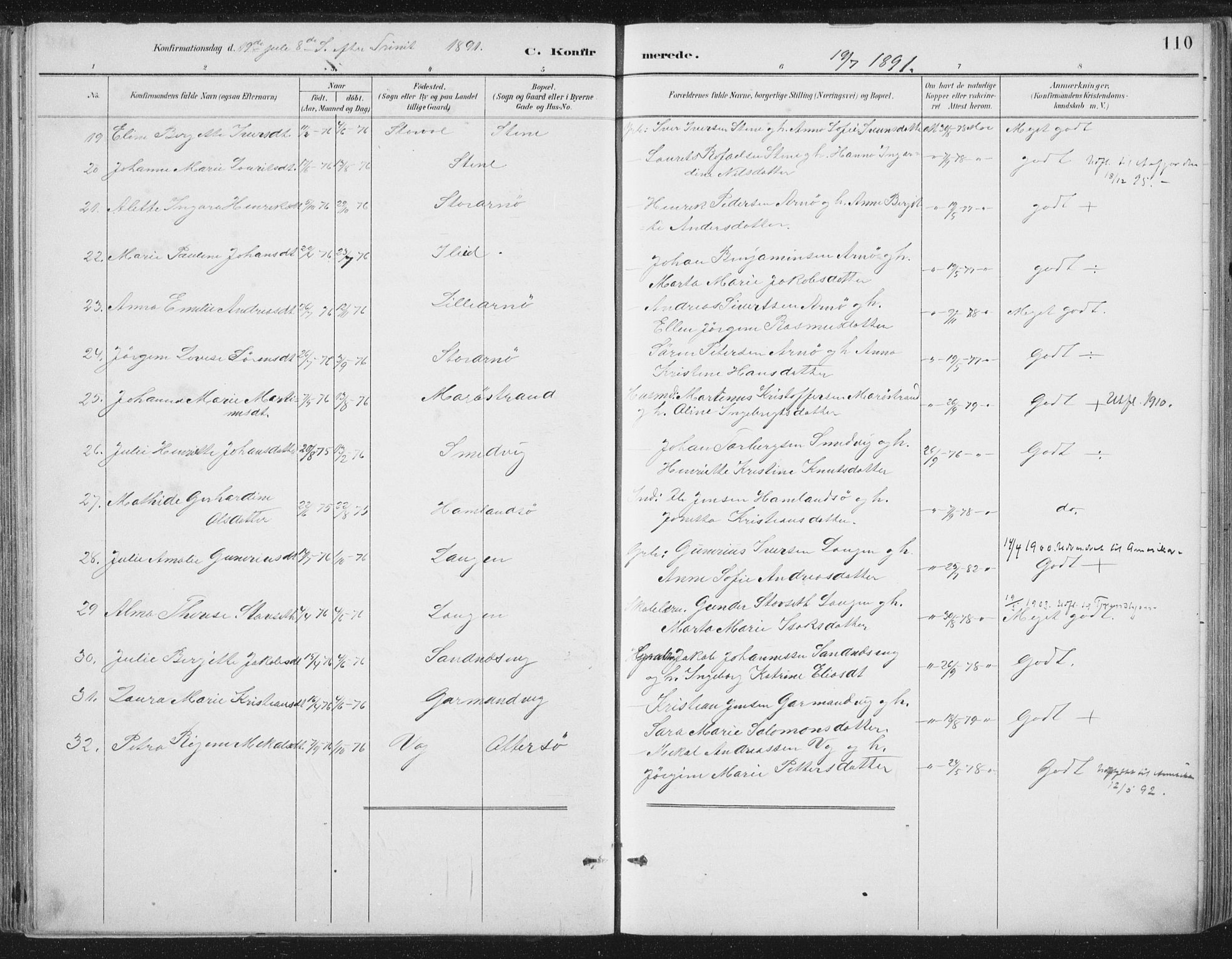 Ministerialprotokoller, klokkerbøker og fødselsregistre - Nord-Trøndelag, AV/SAT-A-1458/784/L0673: Parish register (official) no. 784A08, 1888-1899, p. 110