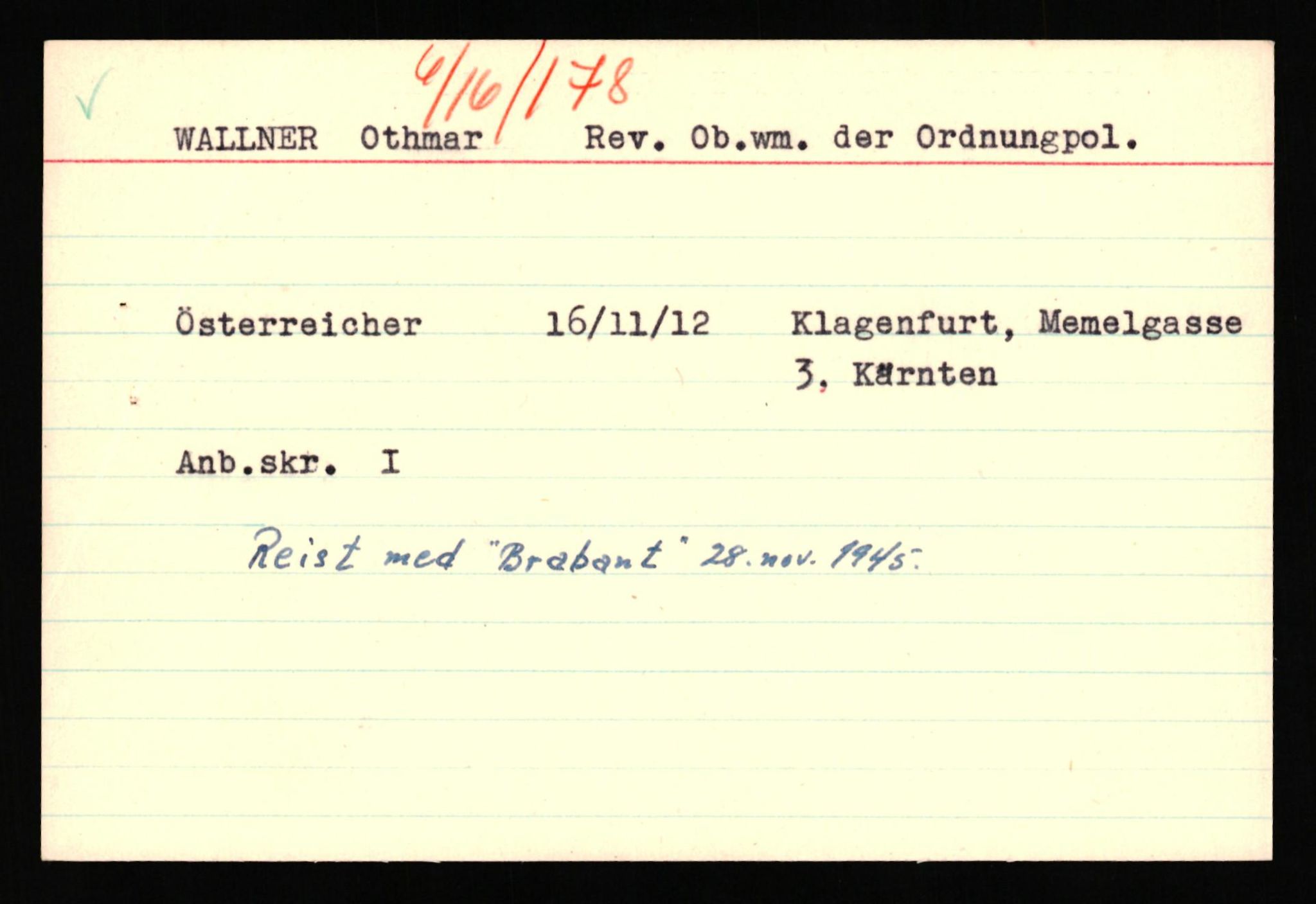 Forsvaret, Forsvarets overkommando II, AV/RA-RAFA-3915/D/Db/L0040: CI Questionaires. Tyske okkupasjonsstyrker i Norge. Østerrikere., 1945-1946, p. 359