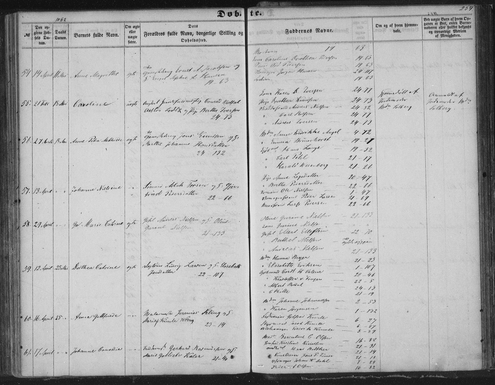 Korskirken sokneprestembete, AV/SAB-A-76101/H/Haa/L0018: Parish register (official) no. B 4, 1857-1866, p. 254