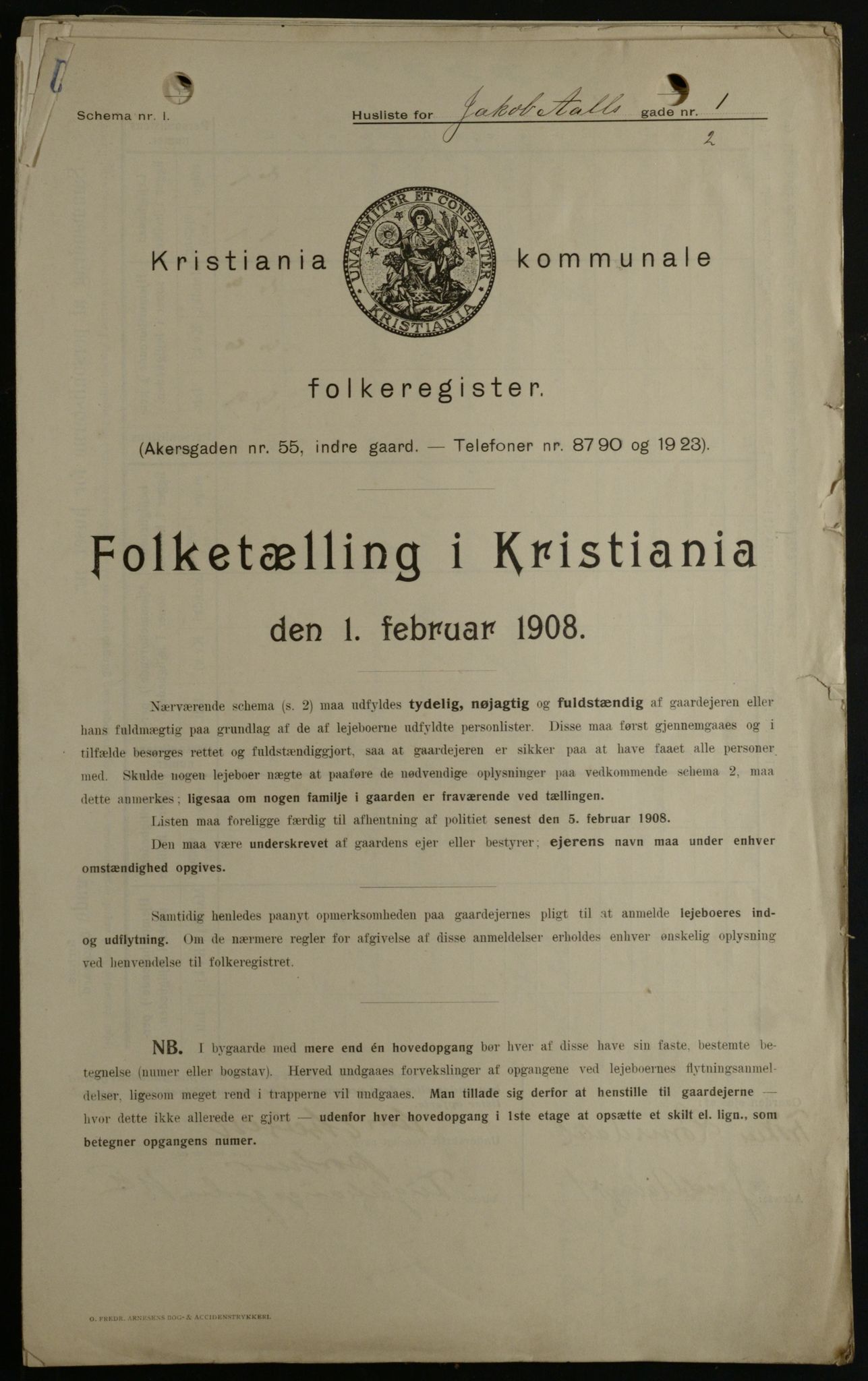 OBA, Municipal Census 1908 for Kristiania, 1908, p. 40115