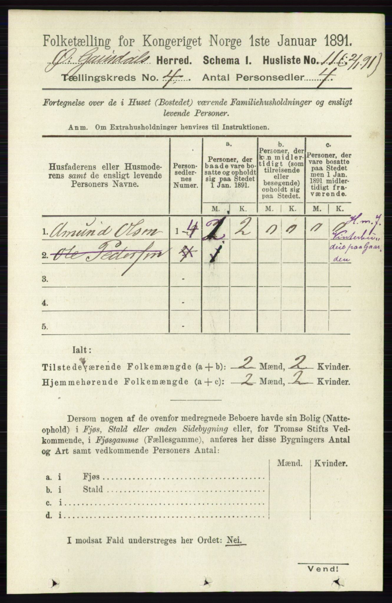 RA, 1891 census for 0522 Østre Gausdal, 1891, p. 2390