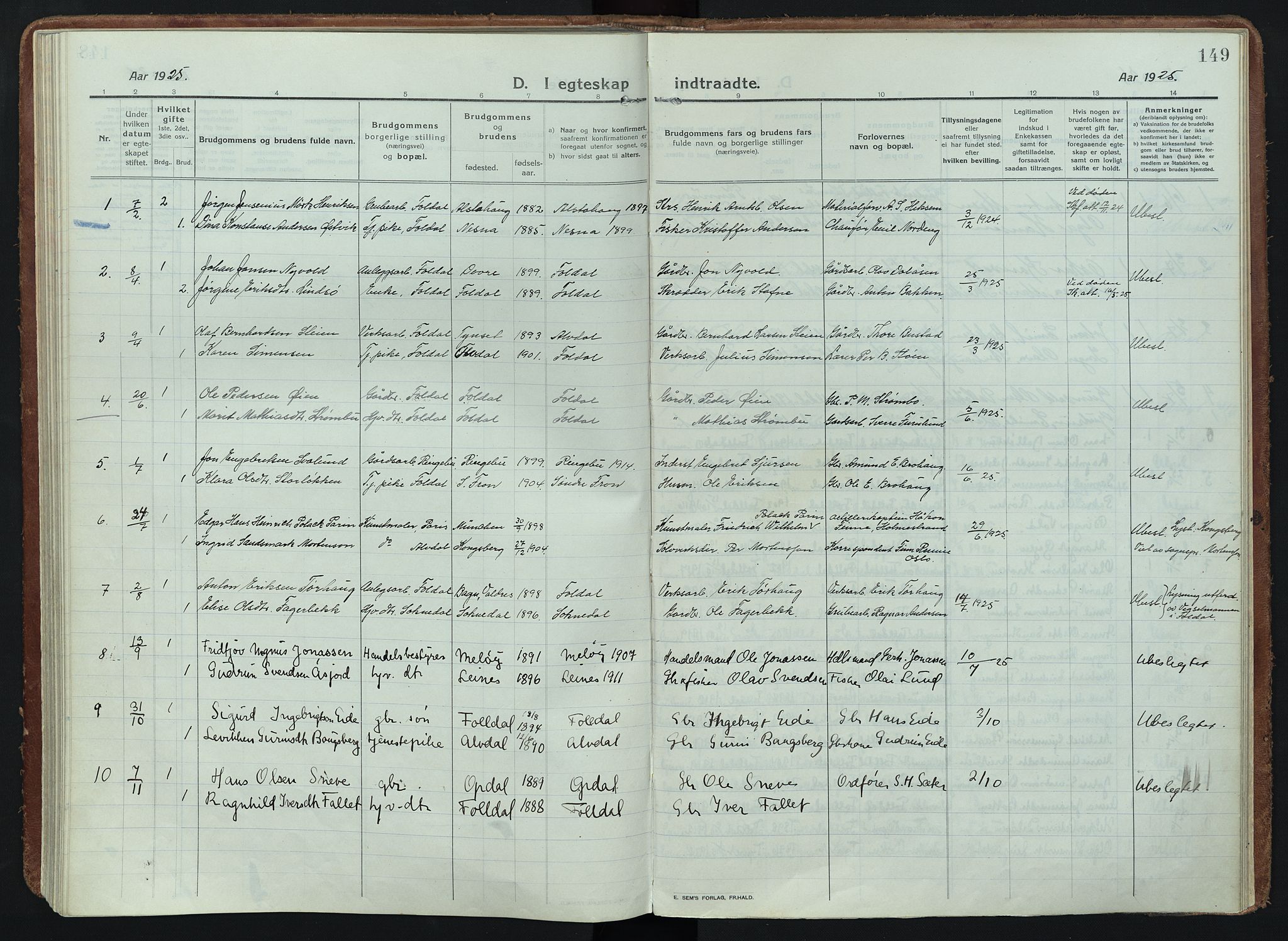 Alvdal prestekontor, SAH/PREST-060/H/Ha/Haa/L0005: Parish register (official) no. 5, 1913-1930, p. 149