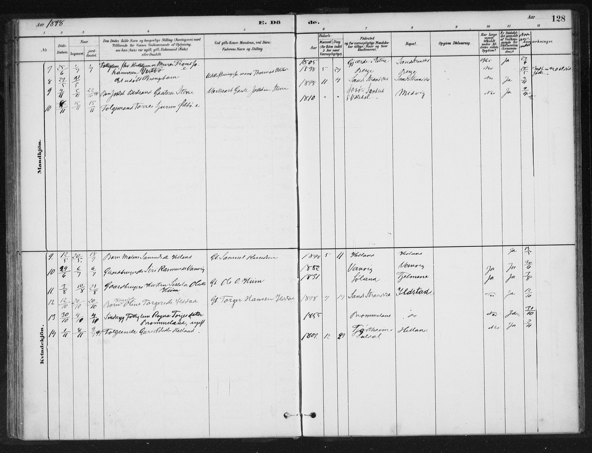 Sand sokneprestkontor, AV/SAST-A-101848/01/III/L0005: Parish register (official) no. A 5, 1880-1898, p. 128