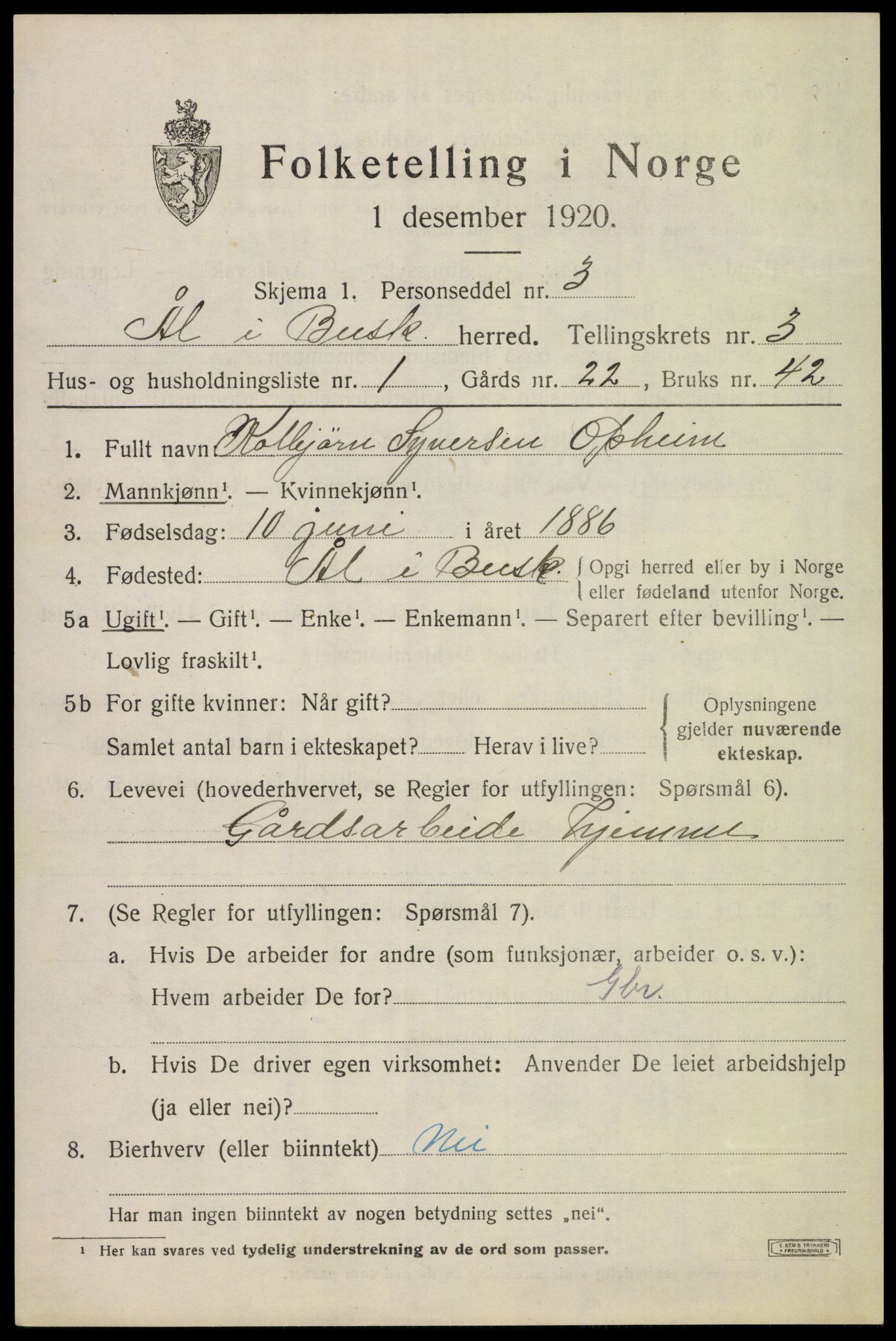 SAKO, 1920 census for Ål, 1920, p. 2380