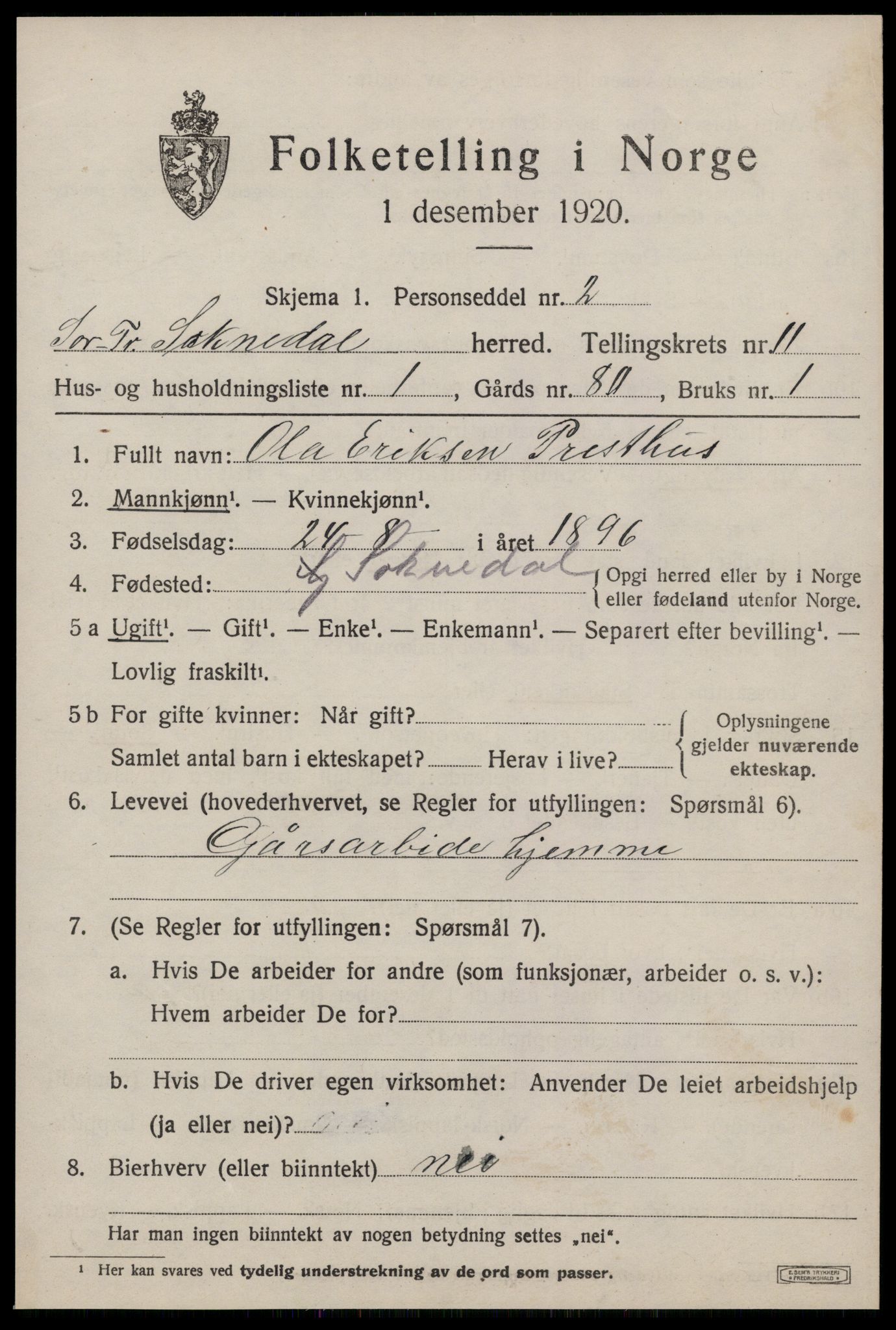 SAT, 1920 census for Soknedal, 1920, p. 4740