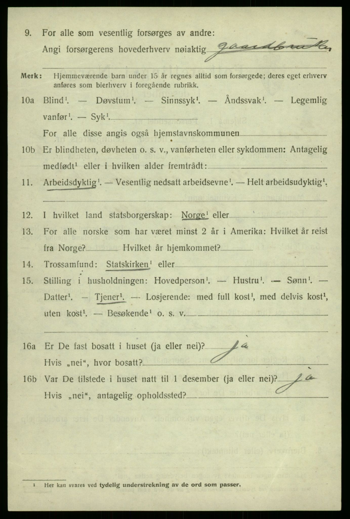 SAB, 1920 census for Kvam, 1920, p. 5416