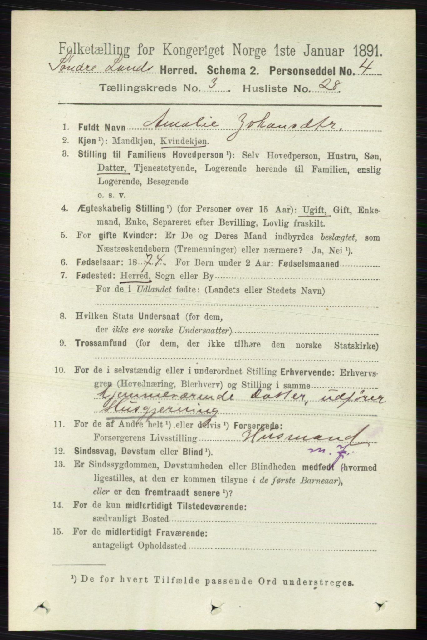 RA, 1891 census for 0536 Søndre Land, 1891, p. 2702