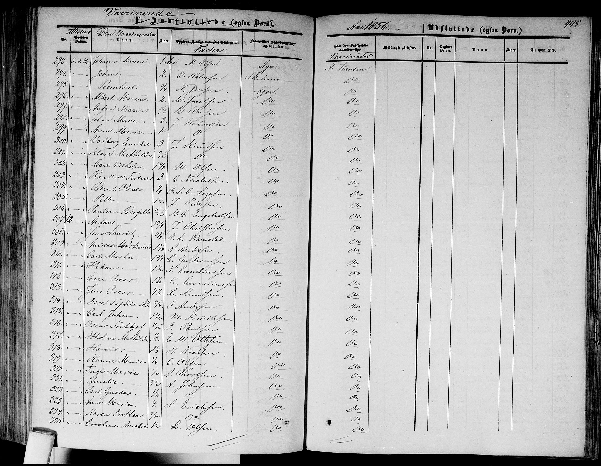 Gamlebyen prestekontor Kirkebøker, AV/SAO-A-10884/F/Fa/L0004: Parish register (official) no. 4, 1850-1857, p. 445