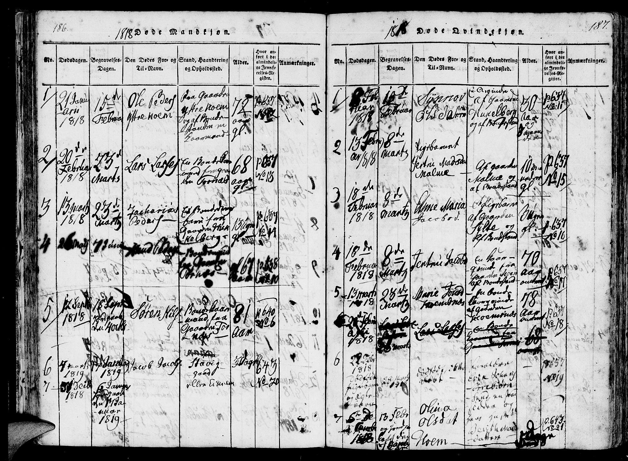 Ministerialprotokoller, klokkerbøker og fødselsregistre - Møre og Romsdal, AV/SAT-A-1454/565/L0747: Parish register (official) no. 565A01, 1817-1844, p. 186-187