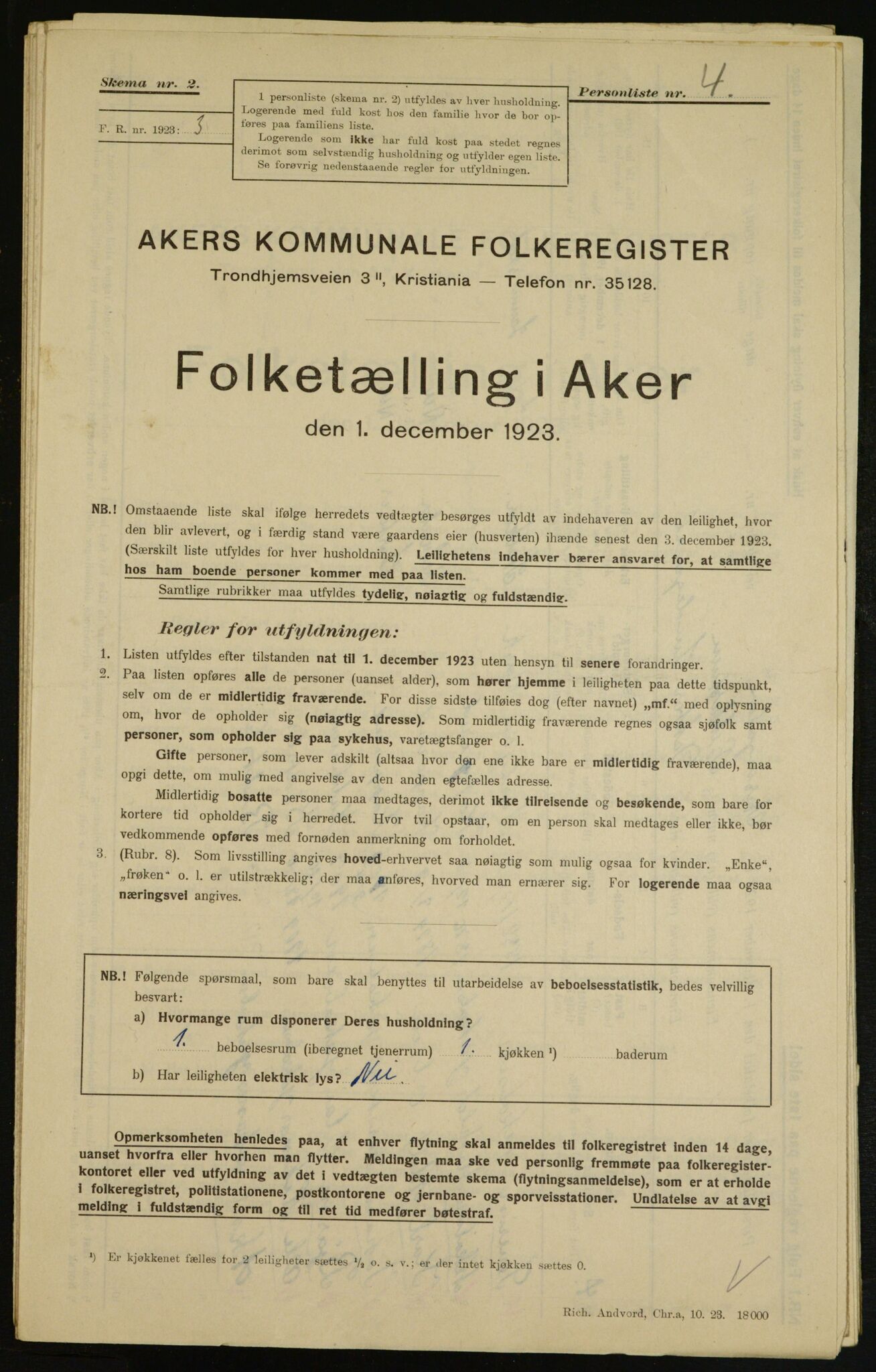 , Municipal Census 1923 for Aker, 1923, p. 7404