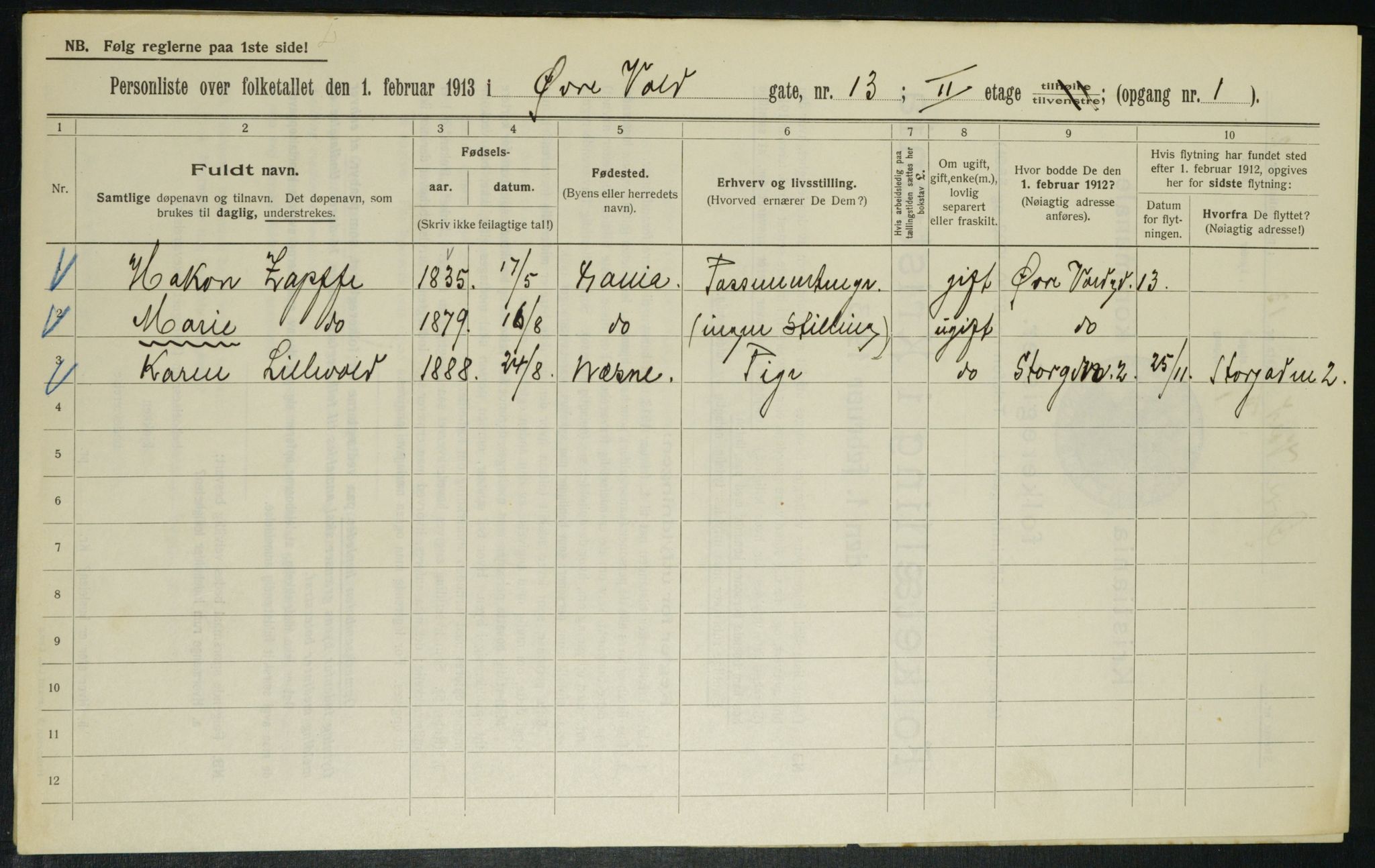 OBA, Municipal Census 1913 for Kristiania, 1913, p. 130164