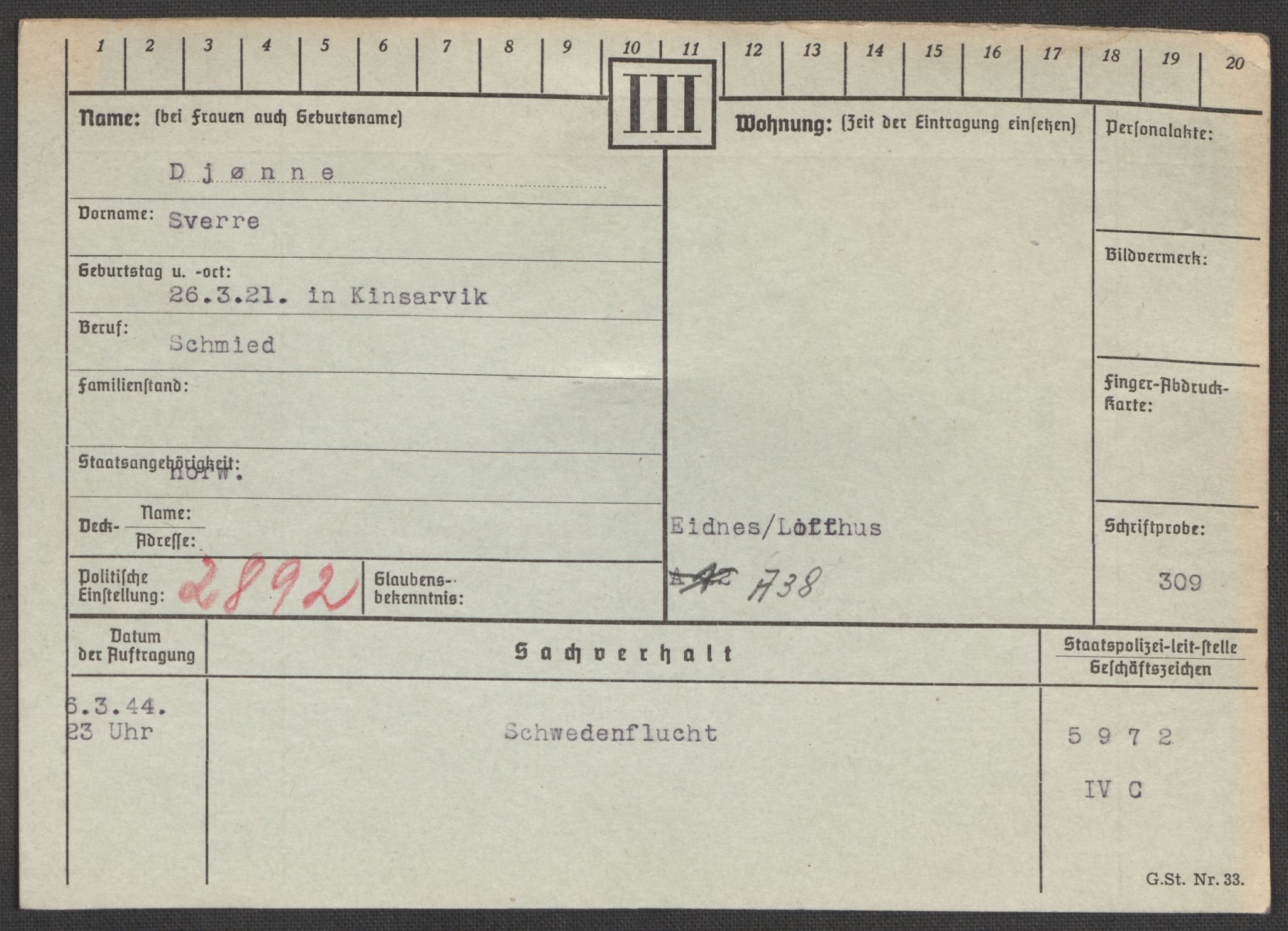 Befehlshaber der Sicherheitspolizei und des SD, AV/RA-RAFA-5969/E/Ea/Eaa/L0002: Register over norske fanger i Møllergata 19: Bj-Eng, 1940-1945, p. 1053