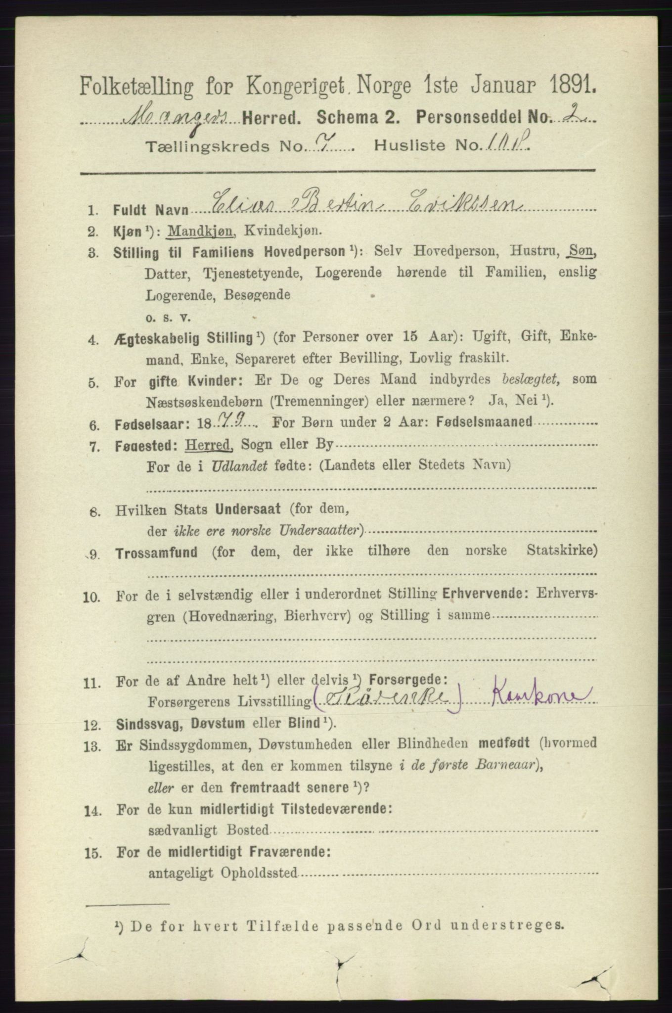 RA, 1891 census for 1261 Manger, 1891, p. 4997