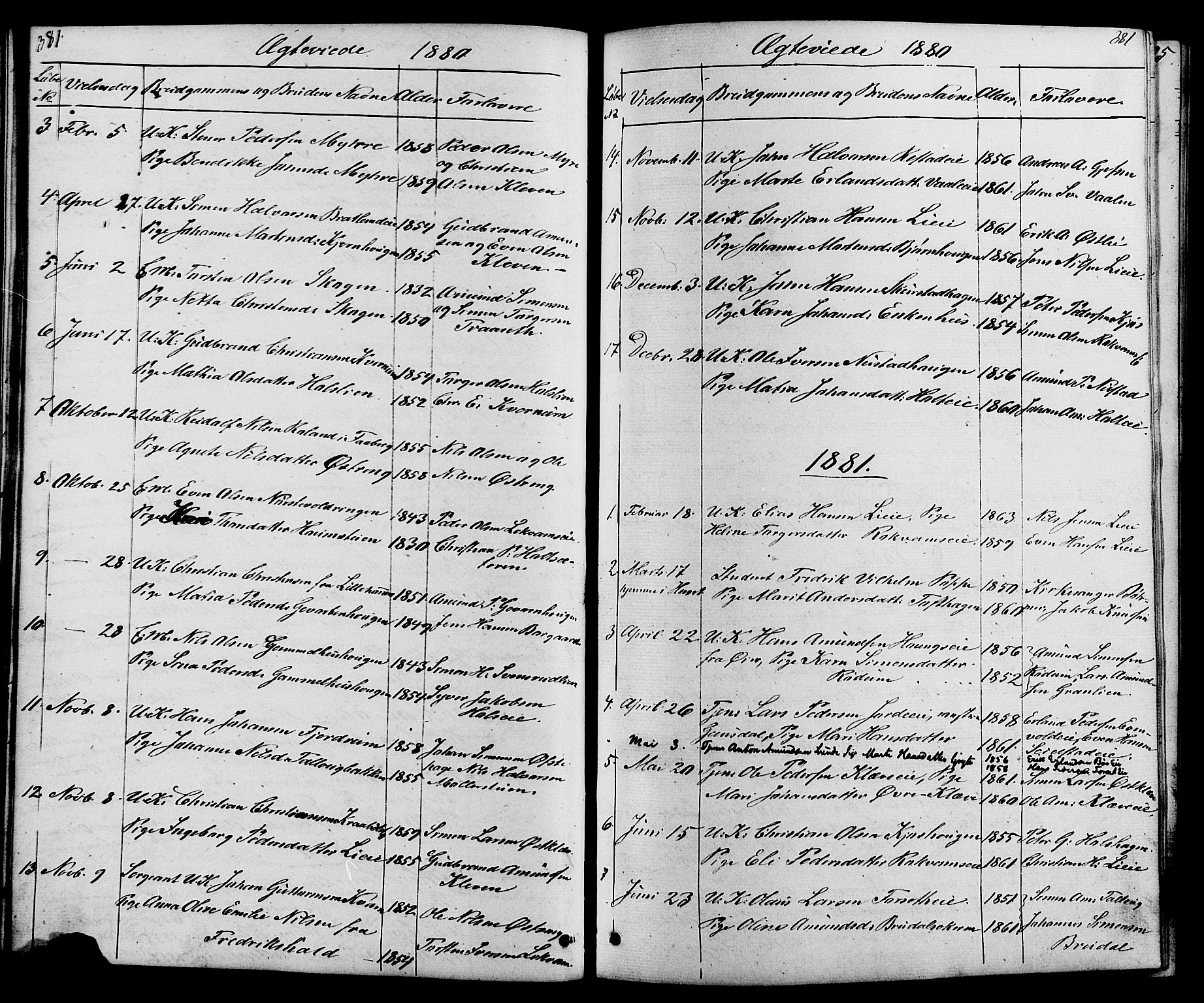 Østre Gausdal prestekontor, SAH/PREST-092/H/Ha/Hab/L0001: Parish register (copy) no. 1, 1863-1893, p. 381-382