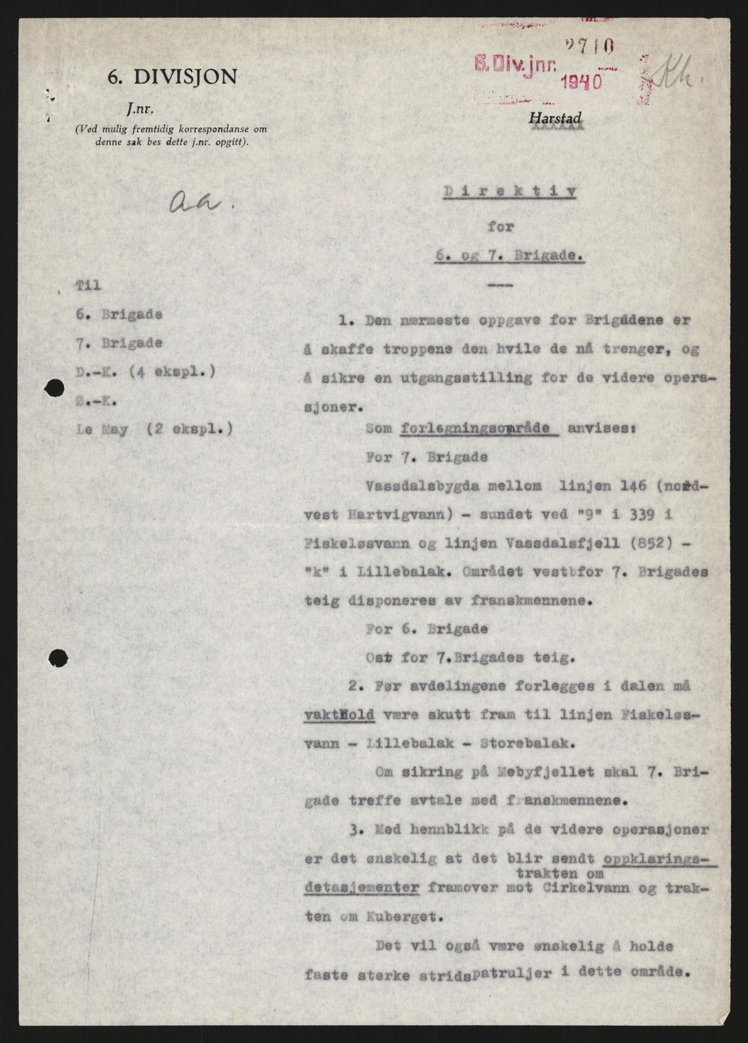 Forsvaret, Forsvarets krigshistoriske avdeling, AV/RA-RAFA-2017/Y/Yb/L0123: II-C-11-600  -  6. Divisjon med avdelinger, 1940, p. 690