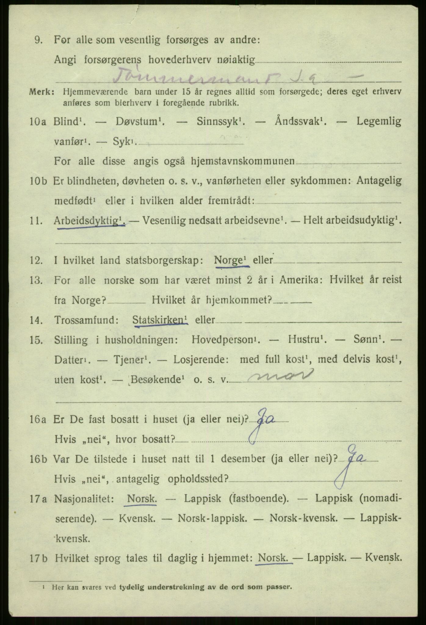 SATØ, 1920 census for Berg, 1920, p. 2425