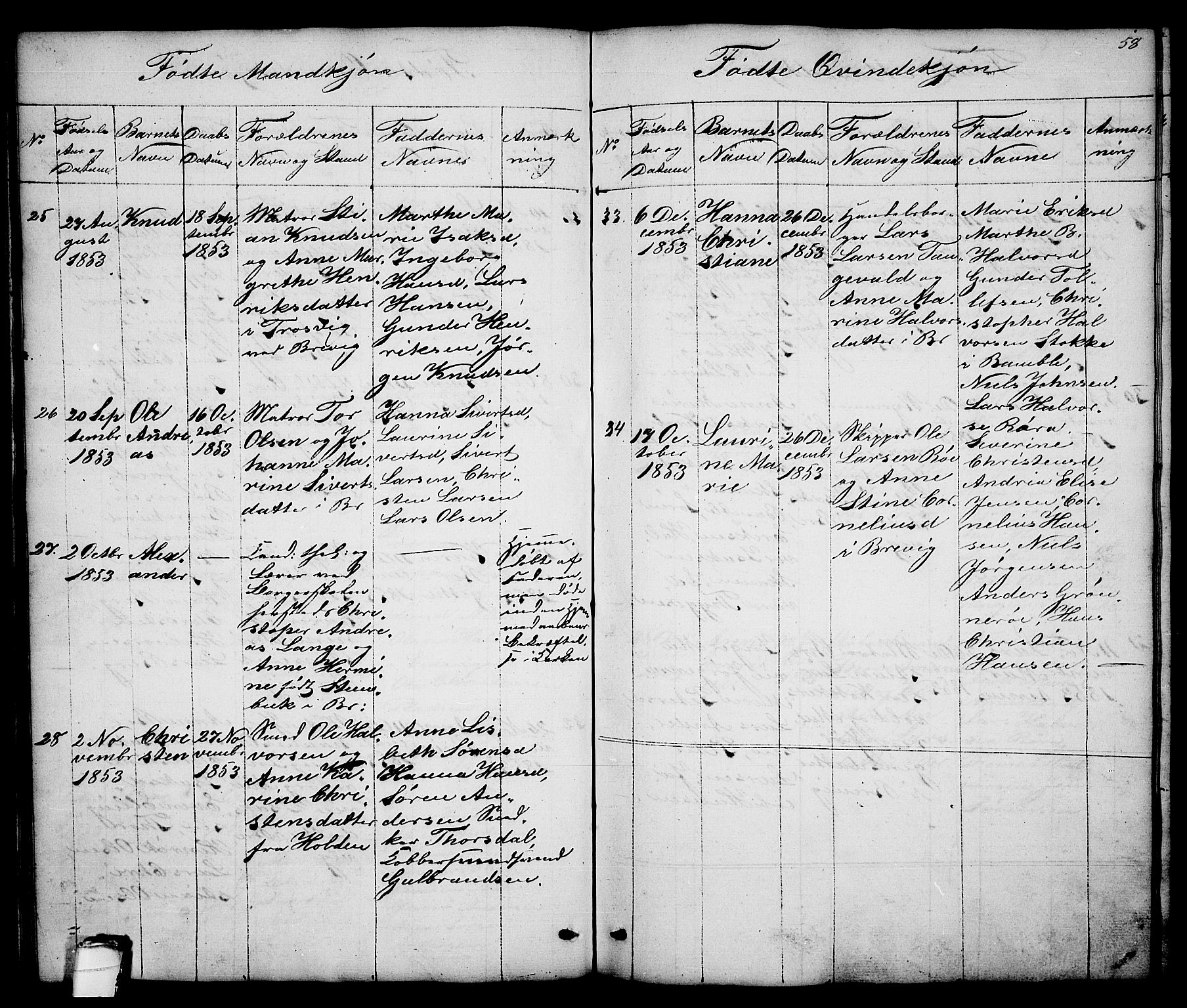 Brevik kirkebøker, SAKO/A-255/G/Ga/L0002: Parish register (copy) no. 2, 1846-1865, p. 58