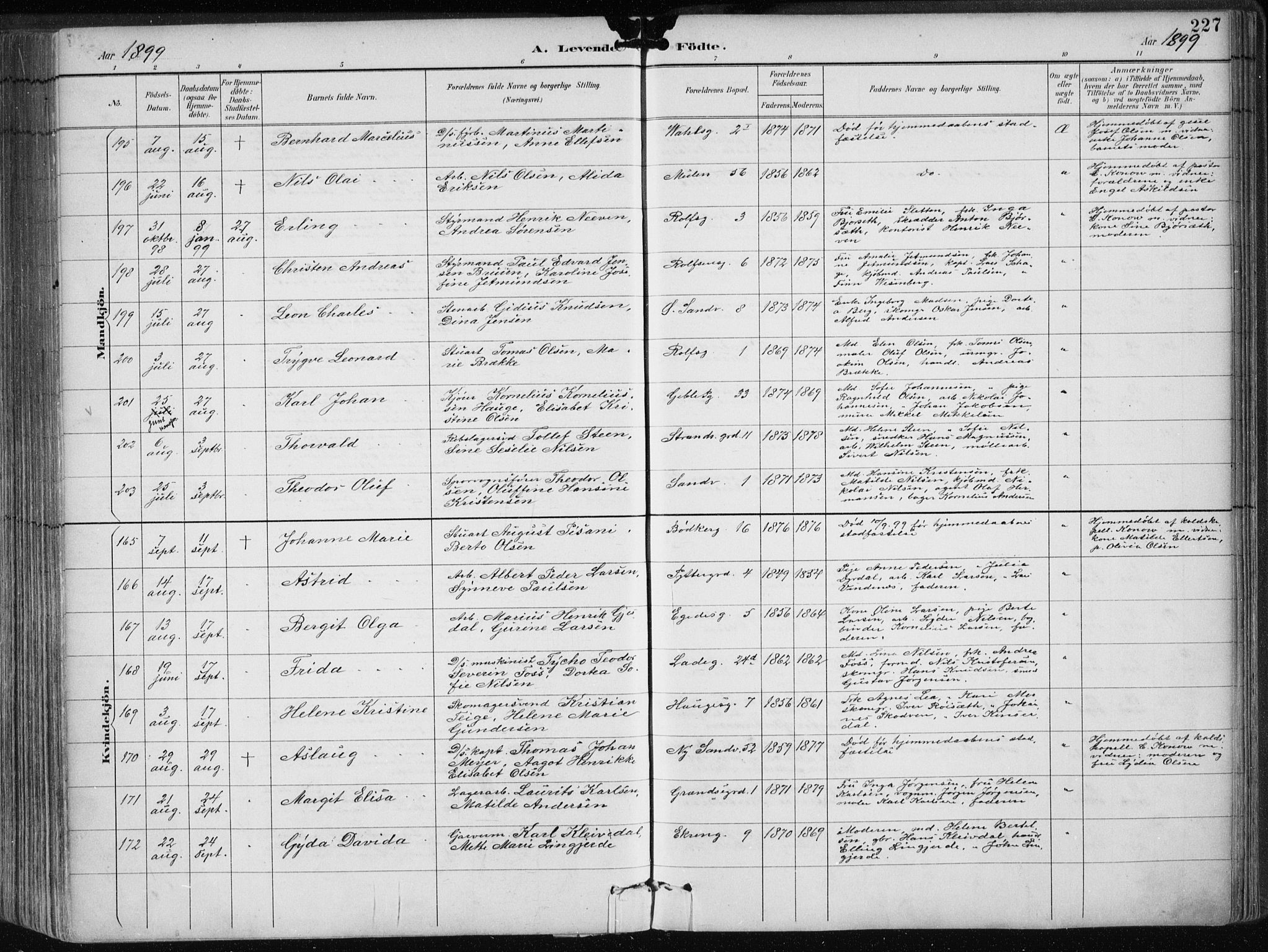 Sandviken Sokneprestembete, SAB/A-77601/H/Ha/L0005: Parish register (official) no. B 2, 1891-1901, p. 227