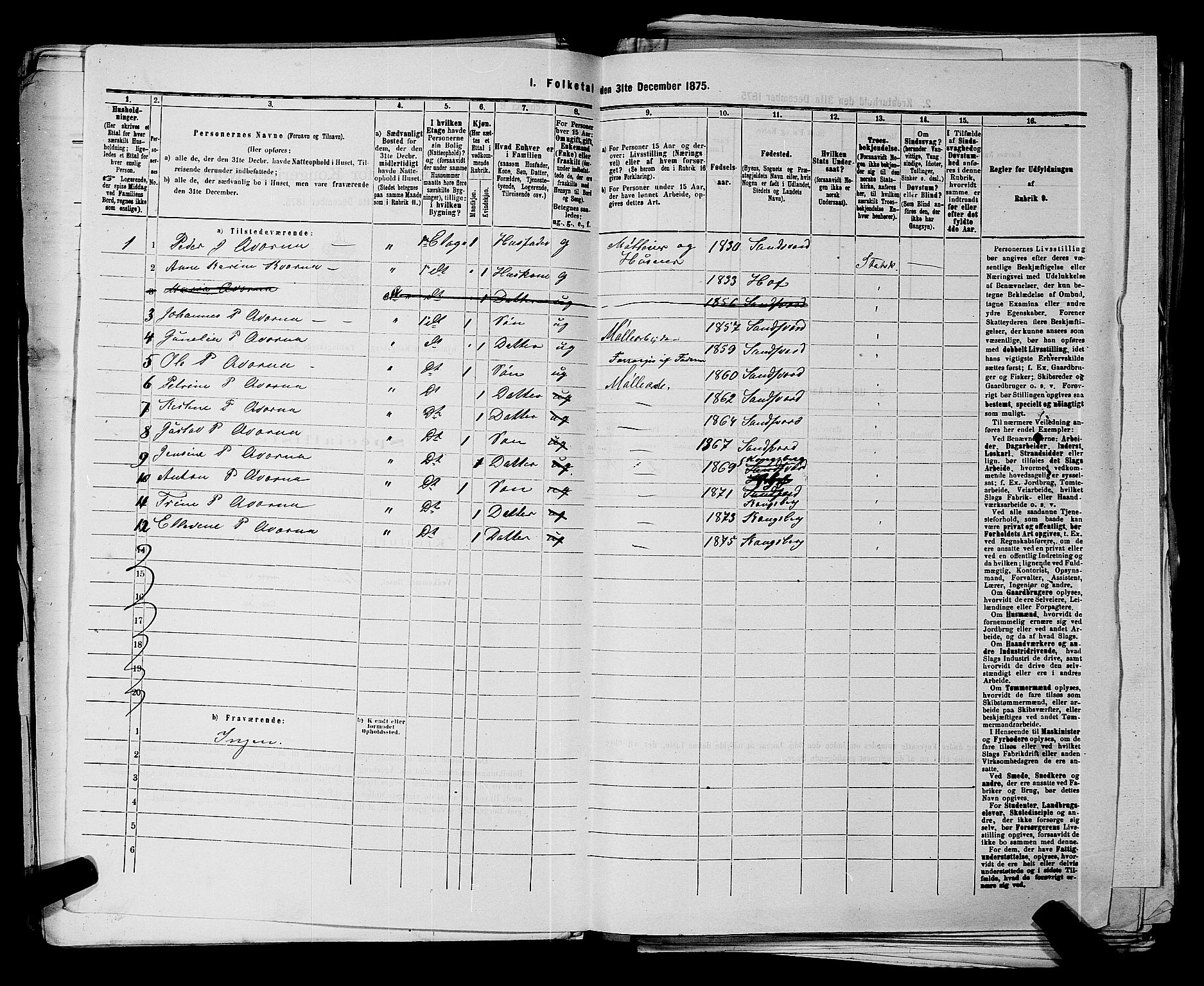 SAKO, 1875 census for 0604B Kongsberg/Kongsberg, 1875, p. 207