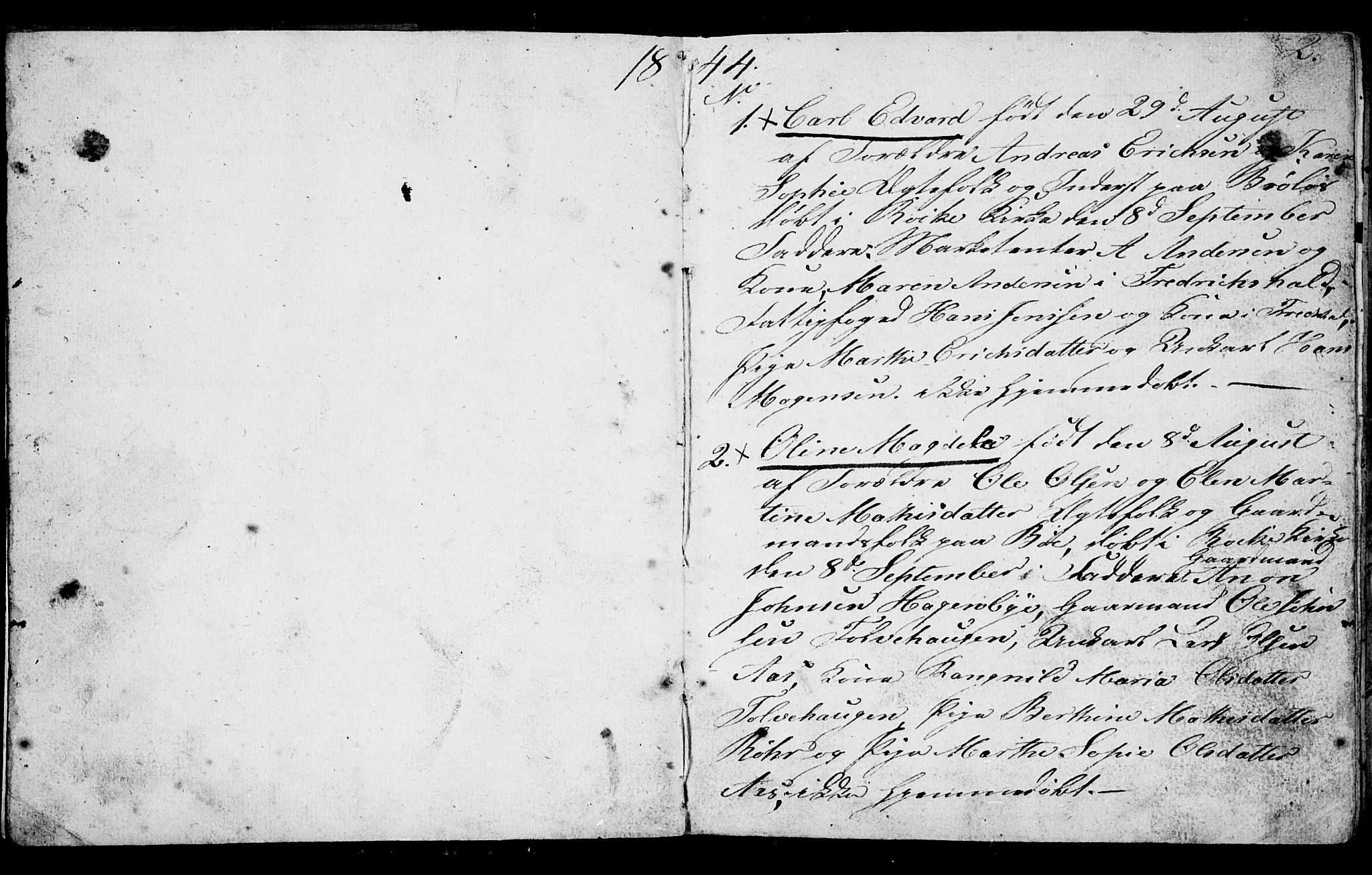 Berg prestekontor Kirkebøker, AV/SAO-A-10902/G/Gc/L0001: Parish register (copy) no. III 1, 1844-1855, p. 1-2