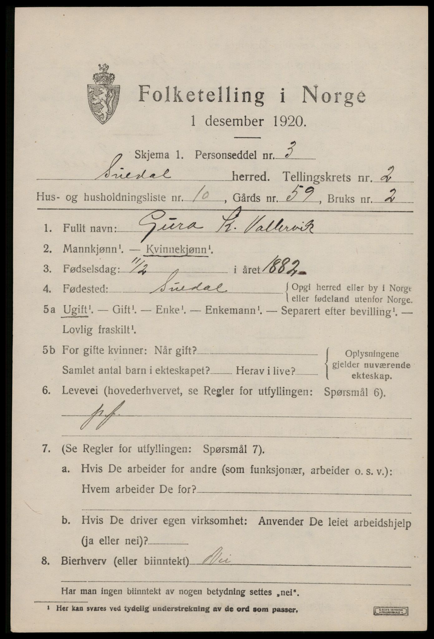 SAST, 1920 census for Suldal, 1920, p. 906