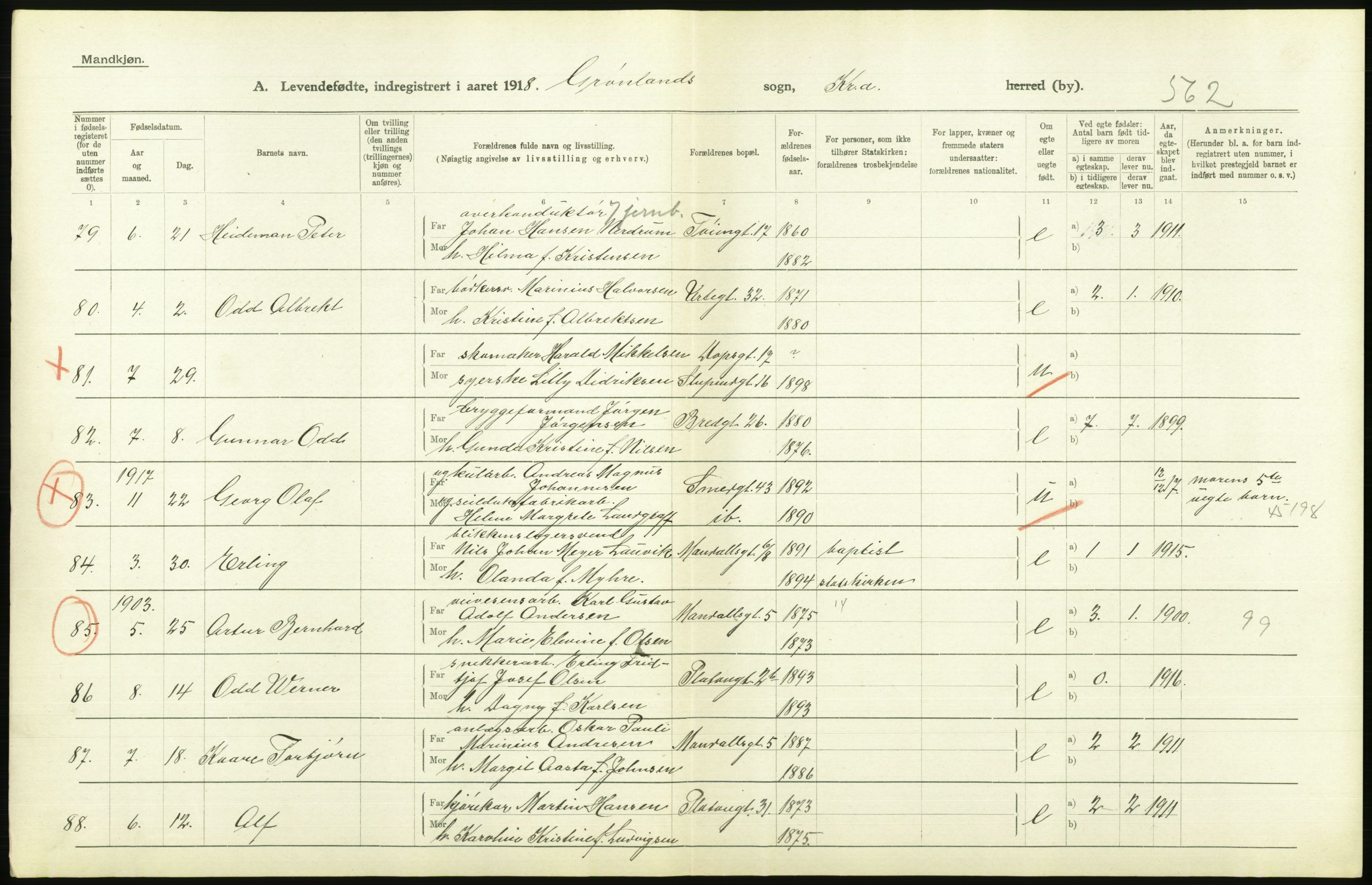 Statistisk sentralbyrå, Sosiodemografiske emner, Befolkning, AV/RA-S-2228/D/Df/Dfb/Dfbh/L0008: Kristiania: Levendefødte menn og kvinner., 1918, p. 770