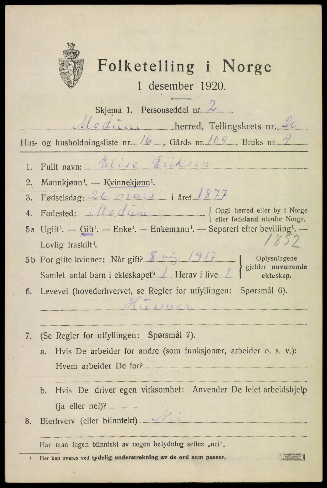 SAKO, 1920 census for Modum, 1920, p. 22241