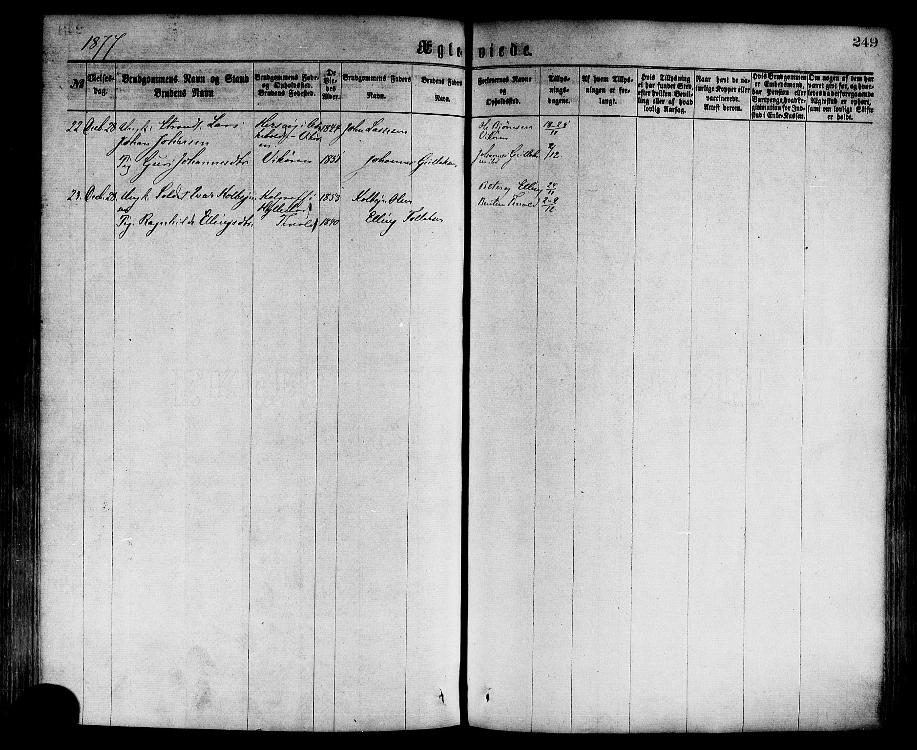 Vik sokneprestembete, AV/SAB-A-81501/H/Haa/Haaa/L0009: Parish register (official) no. A 9, 1866-1877, p. 249