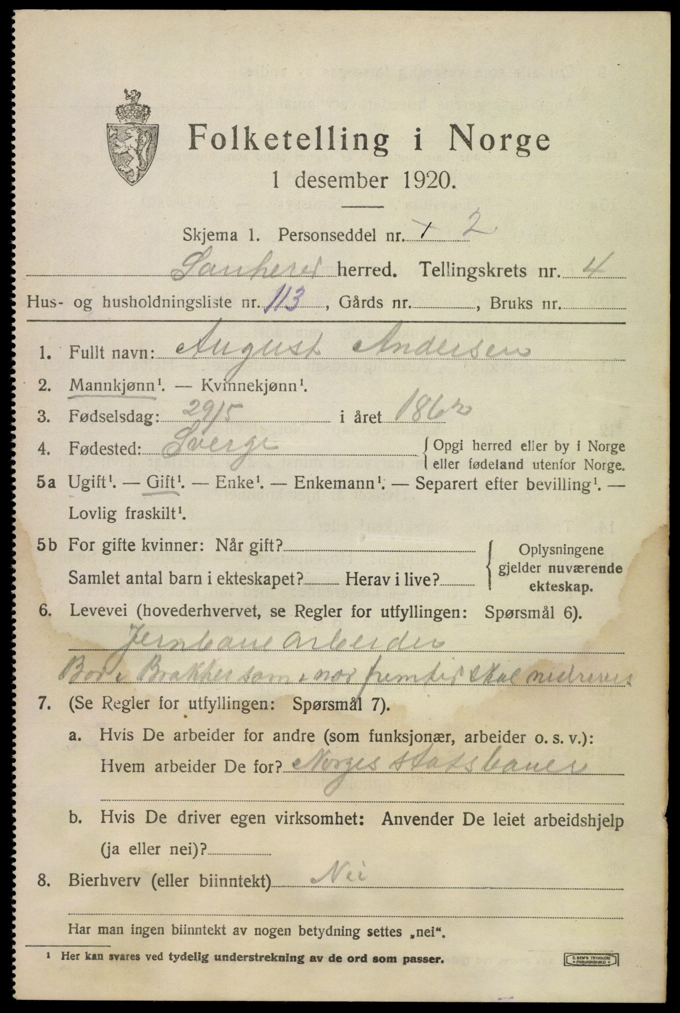 SAKO, 1920 census for Sauherad, 1920, p. 4523