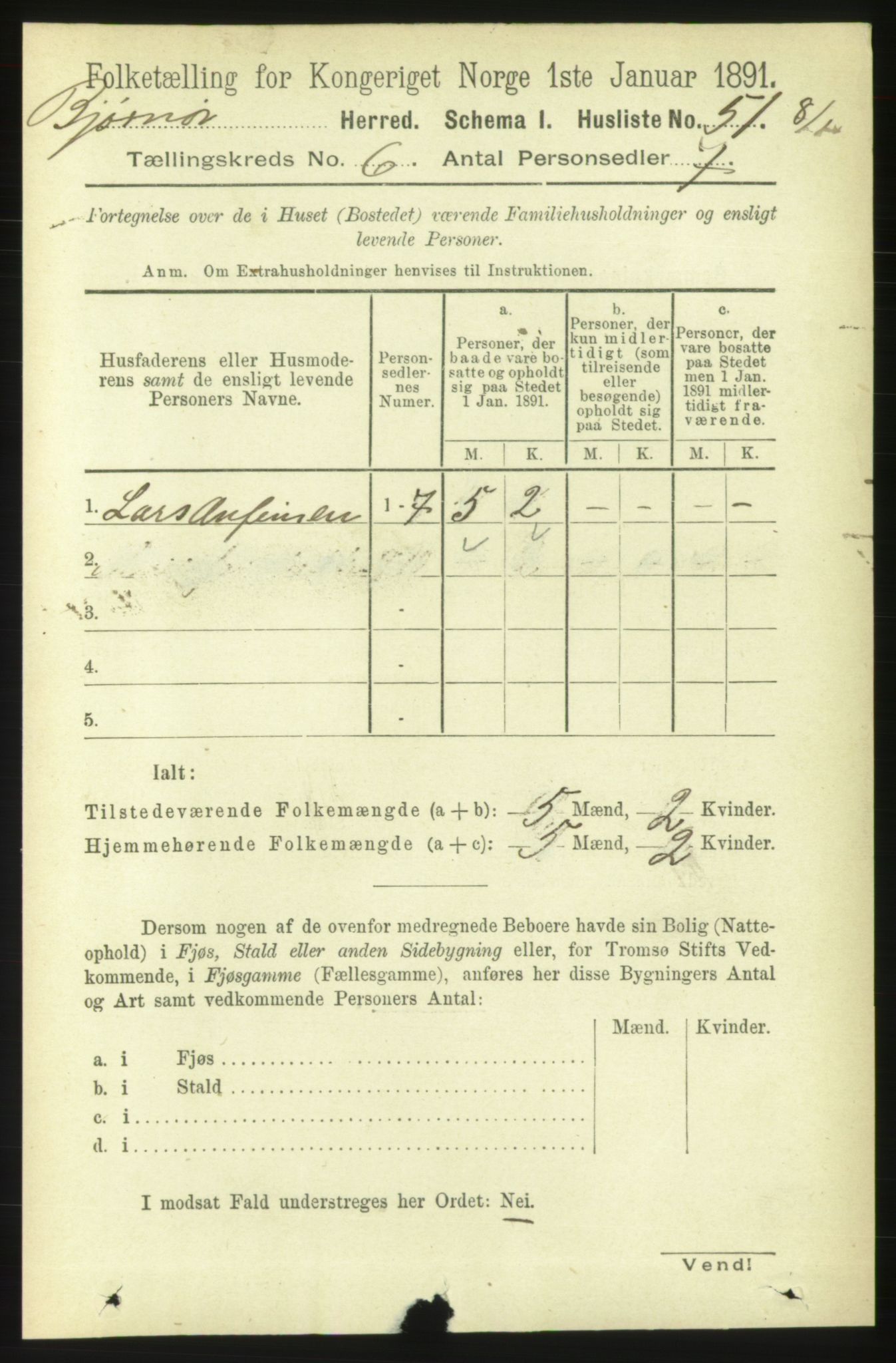 RA, 1891 census for 1632 Bjørnør, 1891, p. 2577