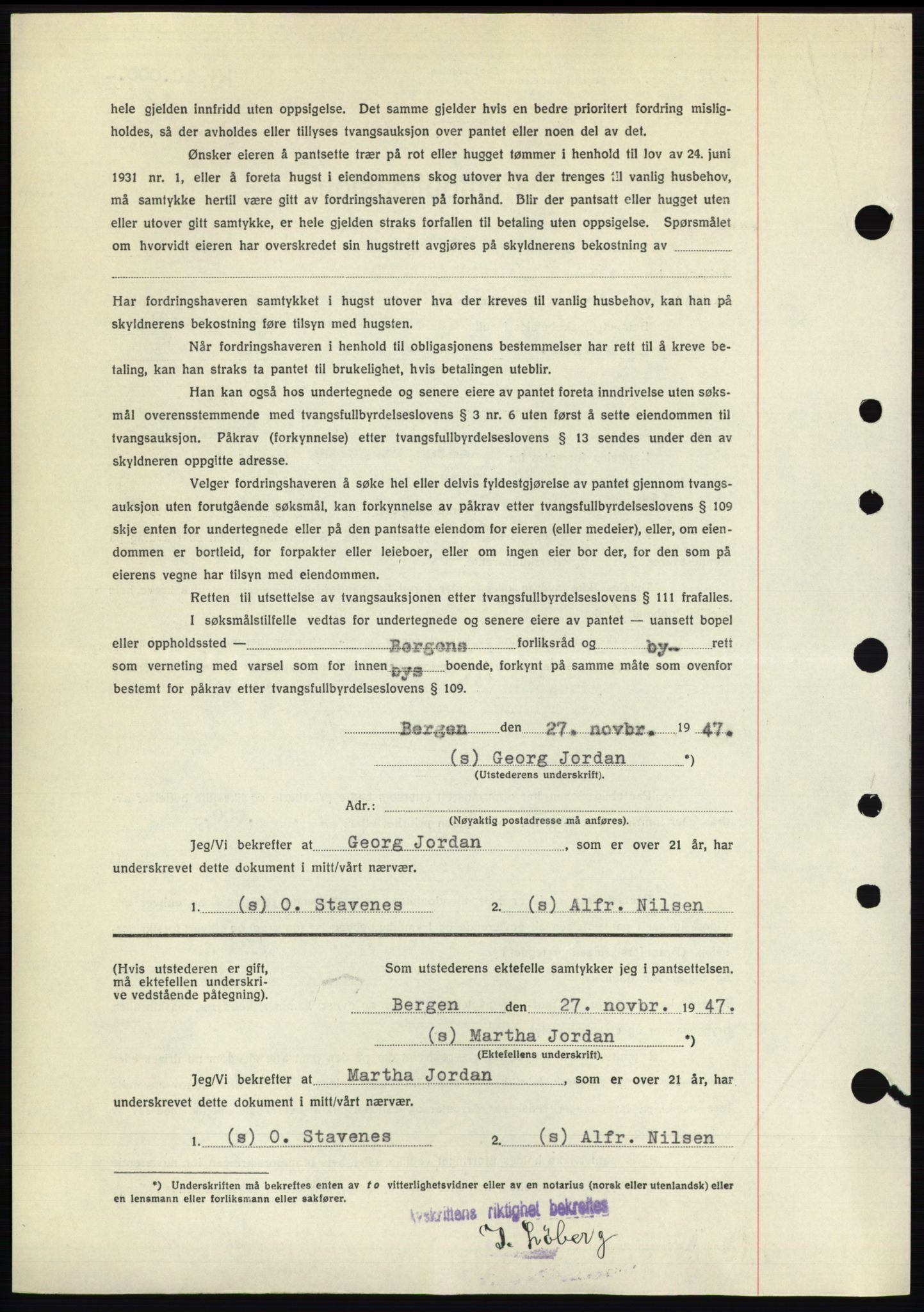 Byfogd og Byskriver i Bergen, AV/SAB-A-3401/03/03Bd/L0003: Mortgage book no. B29-39, 1947-1950, Diary no: : 8946/1947