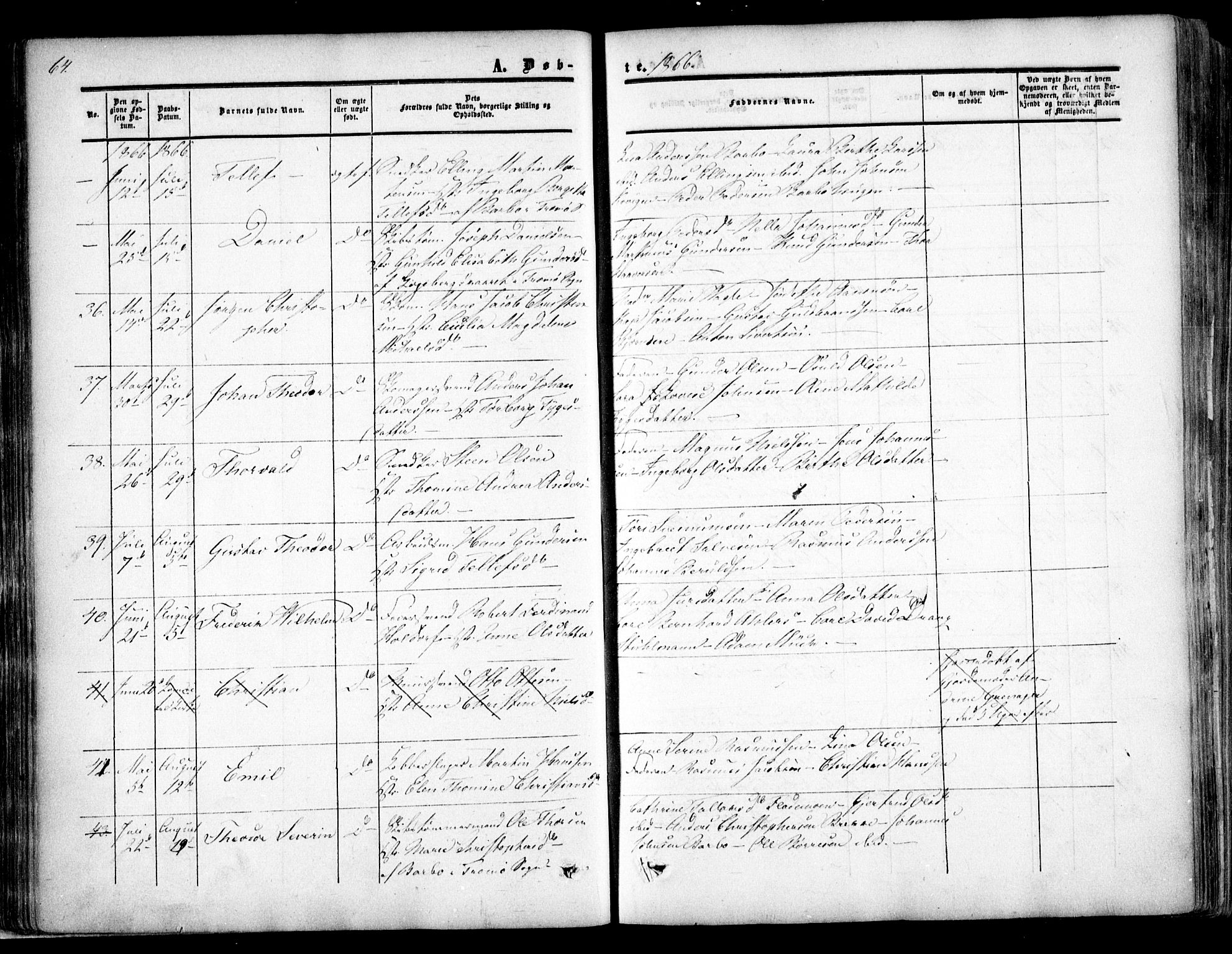 Arendal sokneprestkontor, Trefoldighet, SAK/1111-0040/F/Fa/L0006: Parish register (official) no. A 6, 1855-1868, p. 64