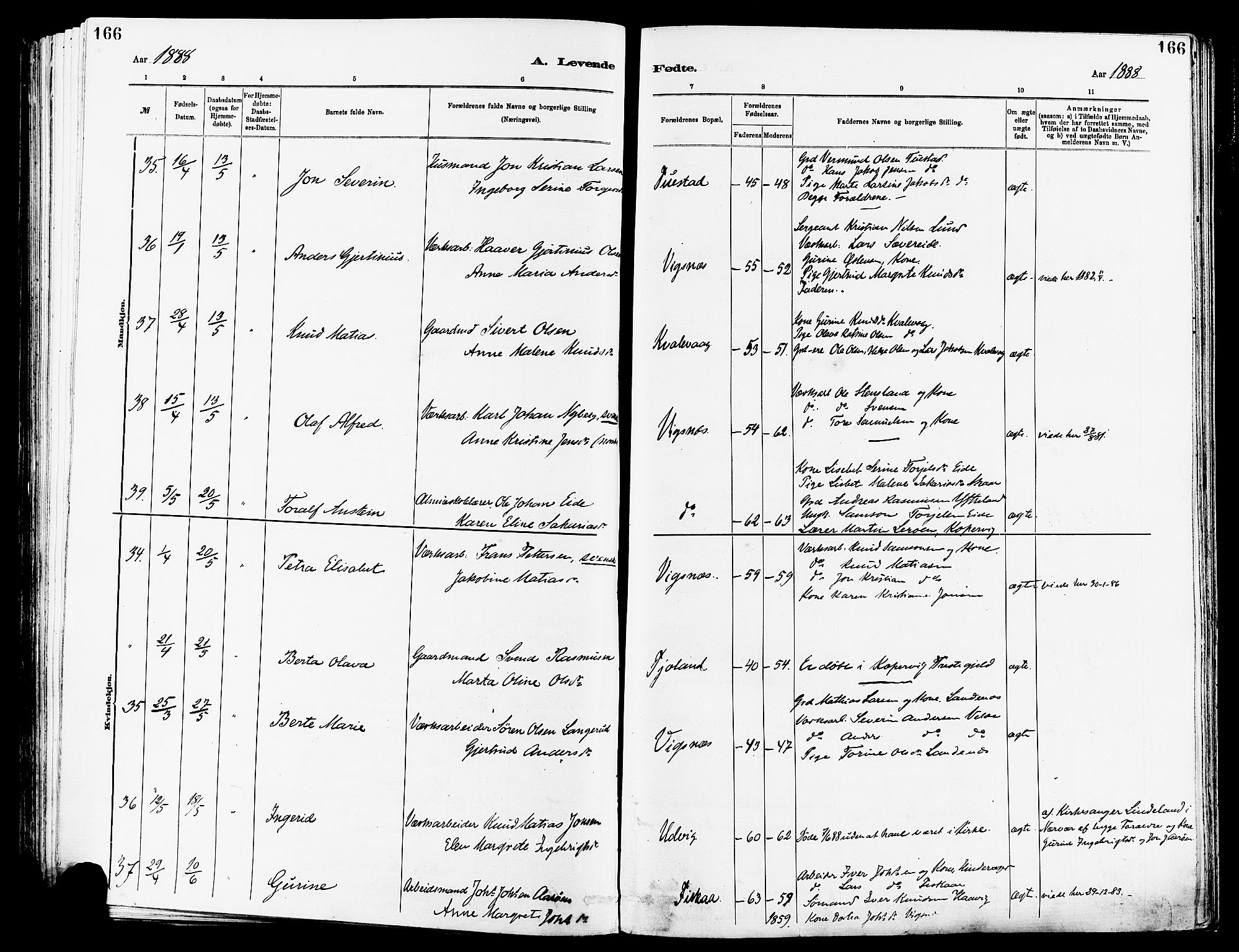 Avaldsnes sokneprestkontor, SAST/A -101851/H/Ha/Haa/L0014: Parish register (official) no. A 14, 1880-1889, p. 166